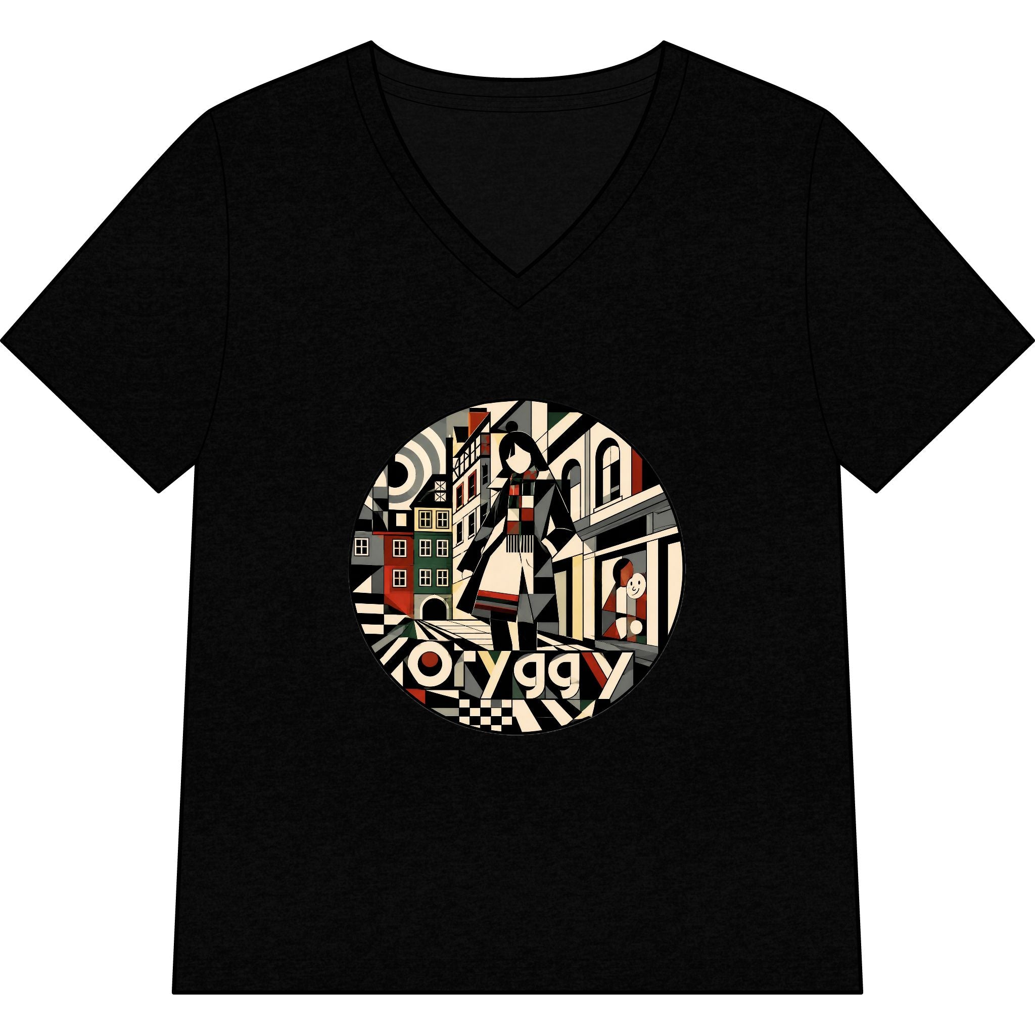 oryggy Originals Summer line Women’s V‑Neck Graphic Tee — Strasbourg Retro Illustration