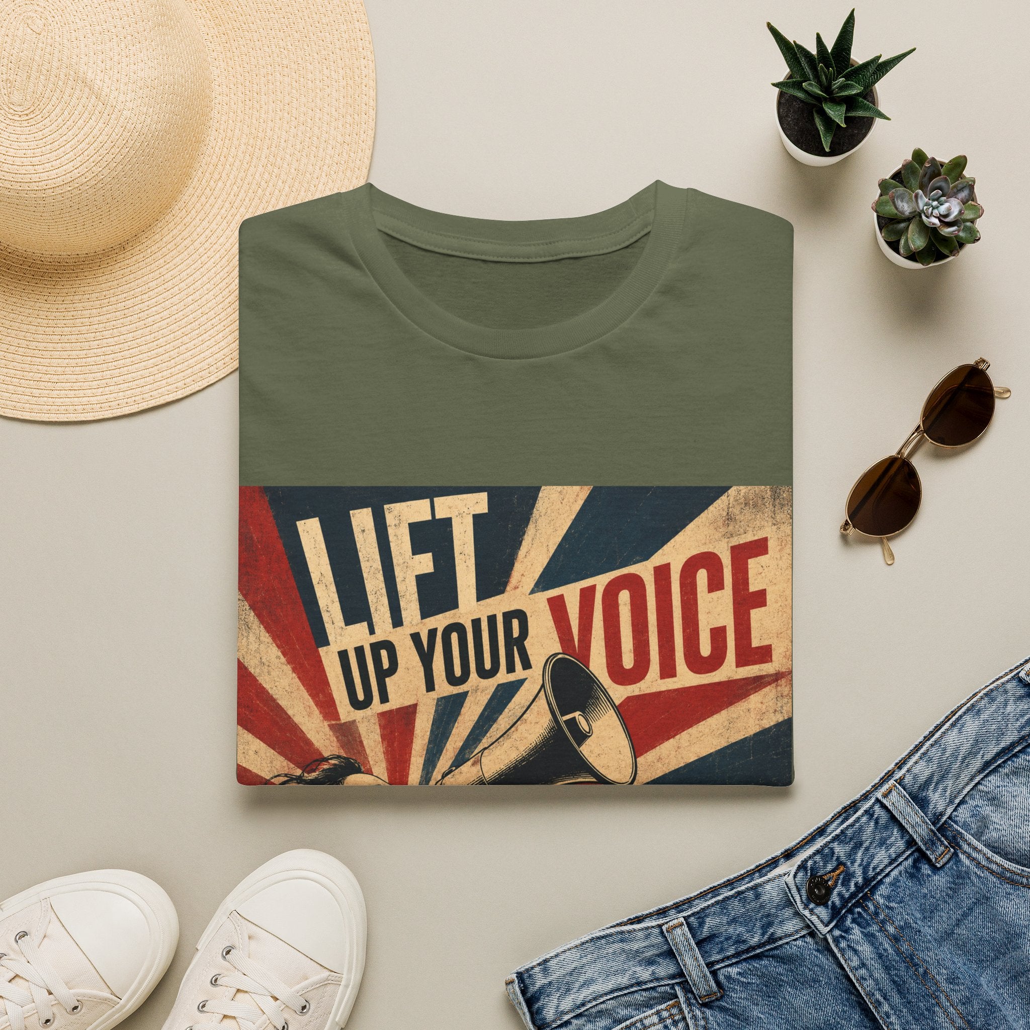 oryggy Originals Summer line Lift Up Your Voice T-Shirt — Retro Megaphone Protest Tee