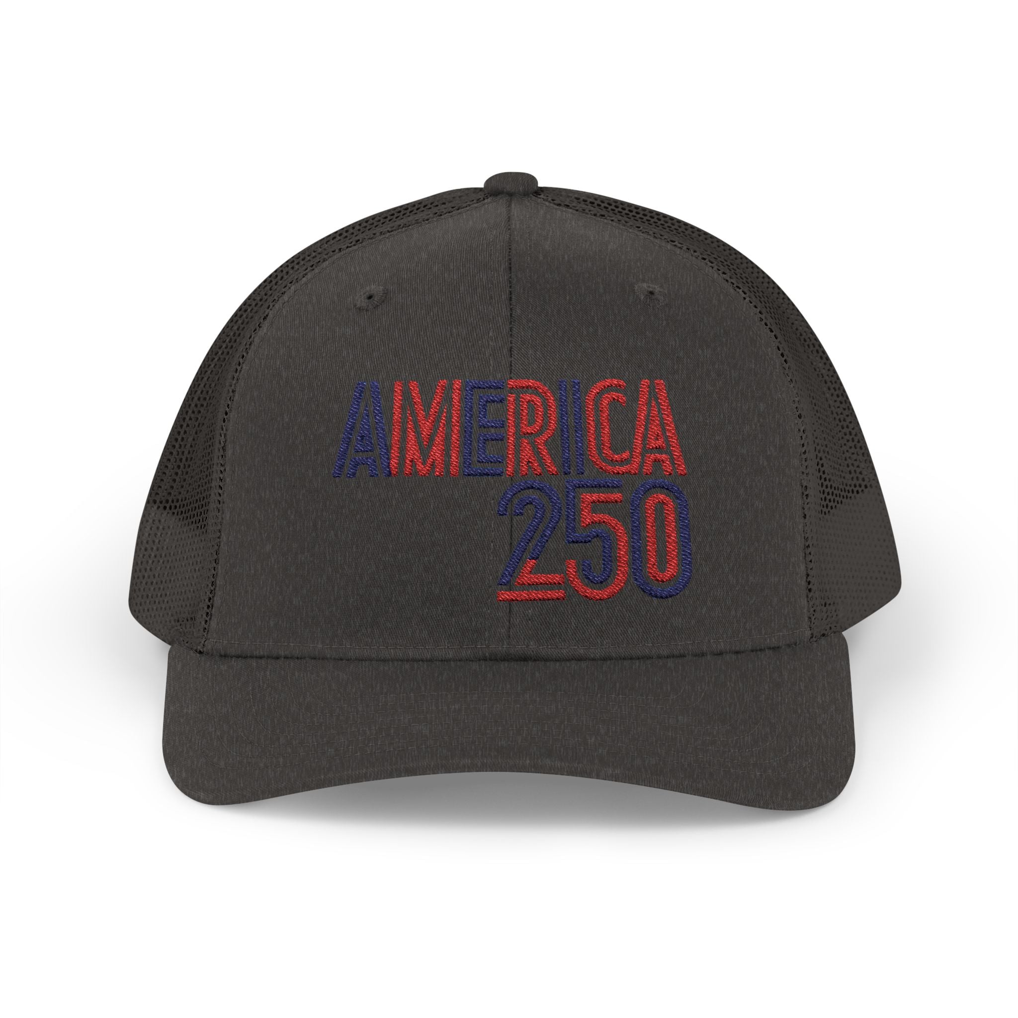 America 250 Snapback Cap | Patriotic USA Flag Text Trucker Hat
