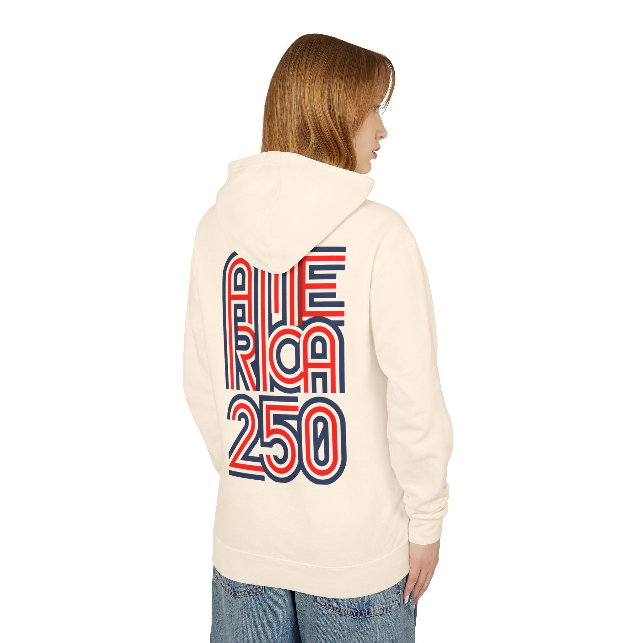 America 250 Hoodie — Retro Red & Blue Patriotic Anniversary Pullover