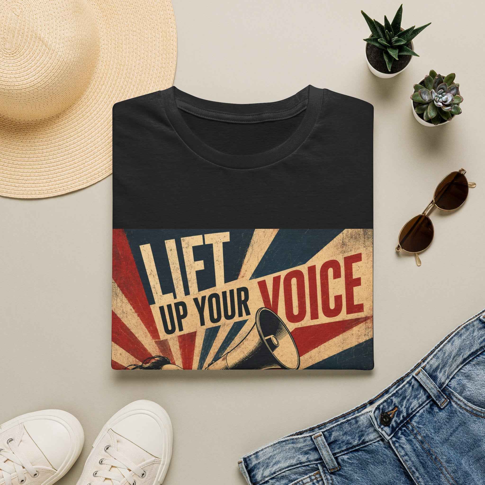 oryggy Originals Summer line Lift Up Your Voice T-Shirt — Retro Megaphone Protest Tee