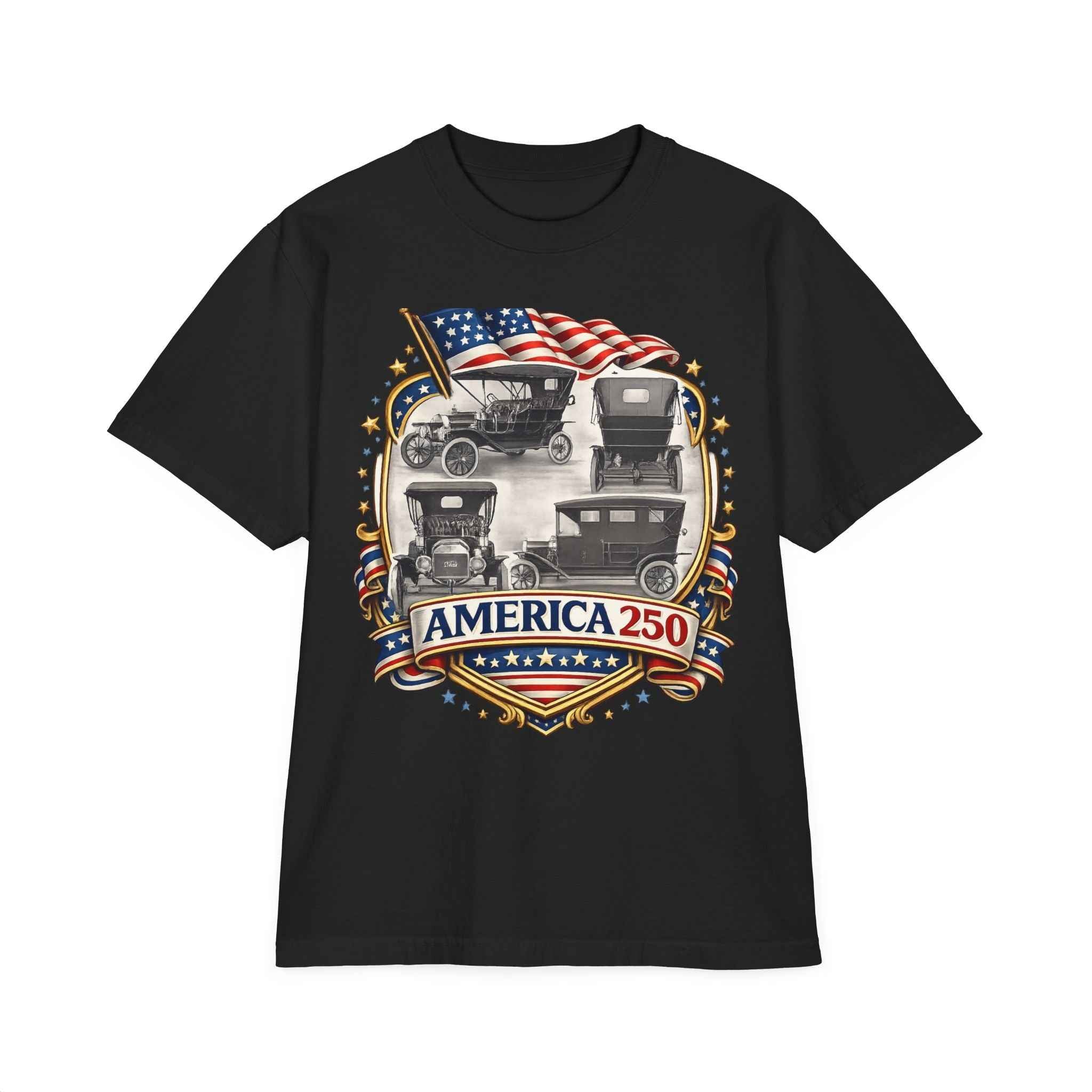 America 250 Vintage Cars Patriotic T-Shirt — 100% USA cotton