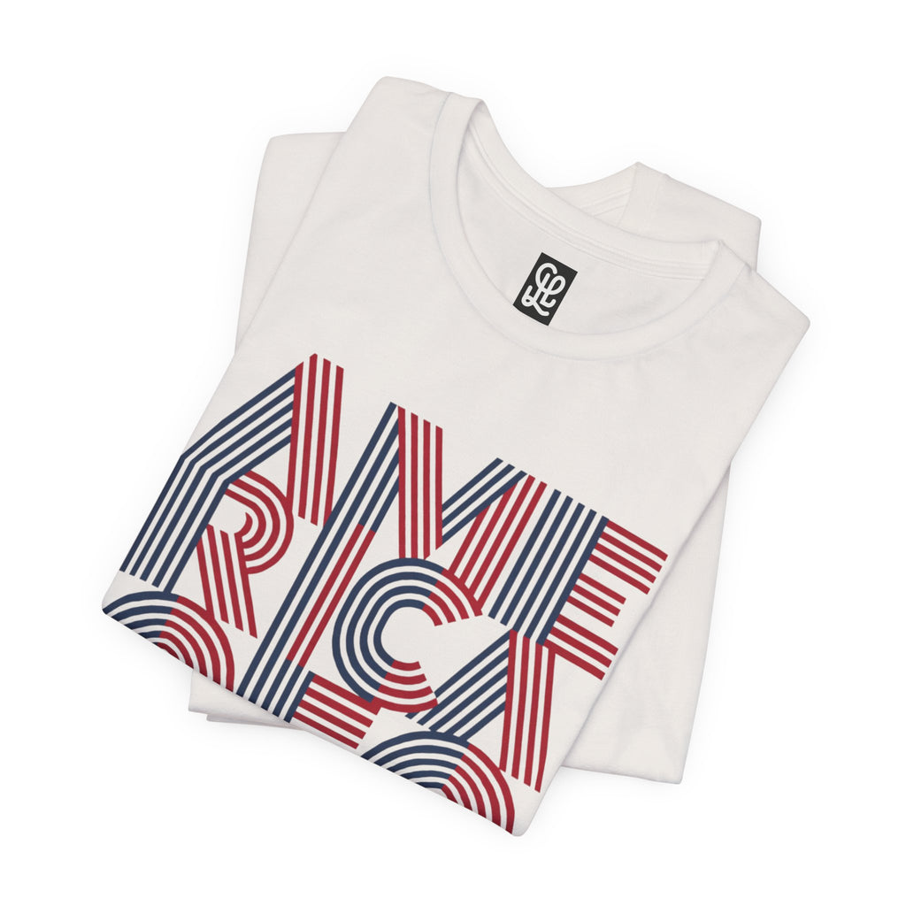 America 250 Tee | Patriotic Red Blue Striped Typography