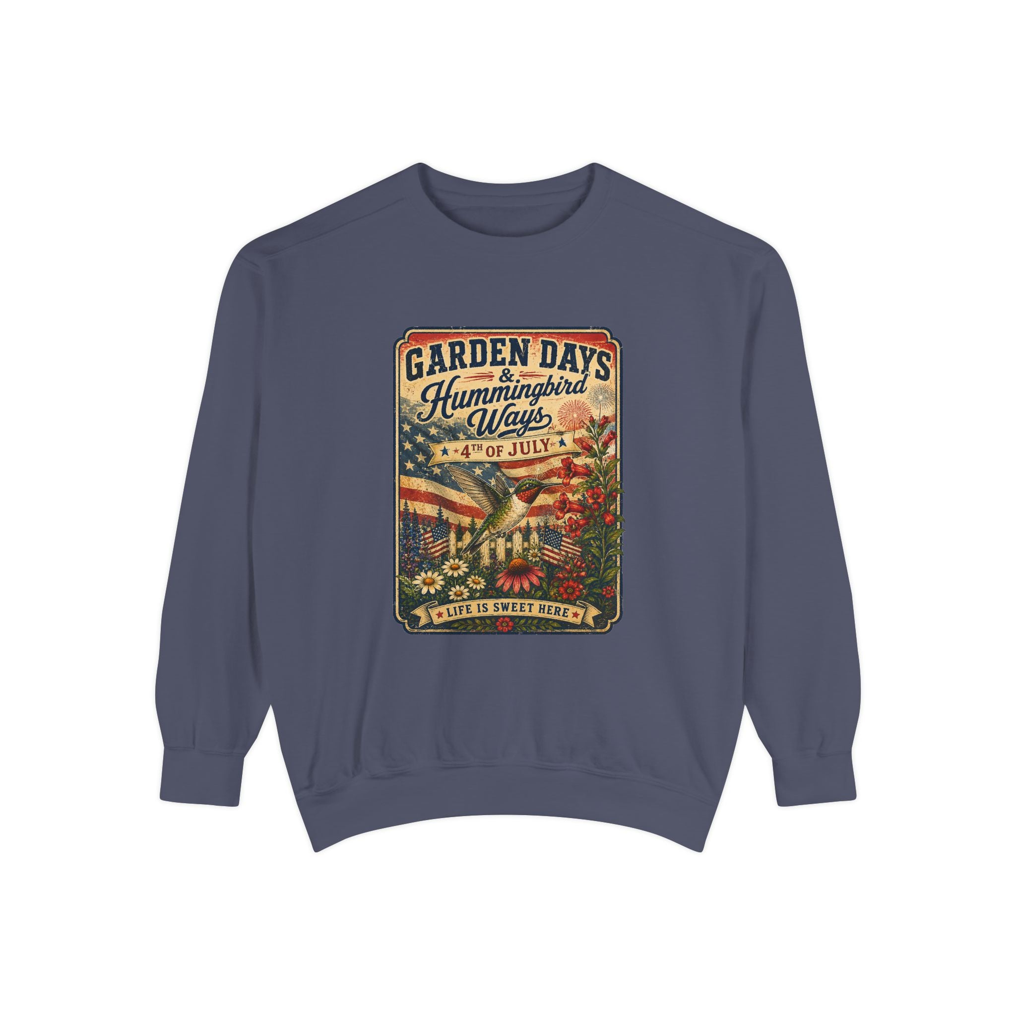 oryggy - america-250-garden-days-summer-sweatshirt-sweet-summer-wings-vintage-floral-4th-of-july-crewneck - Vintage Patriotic Apparel