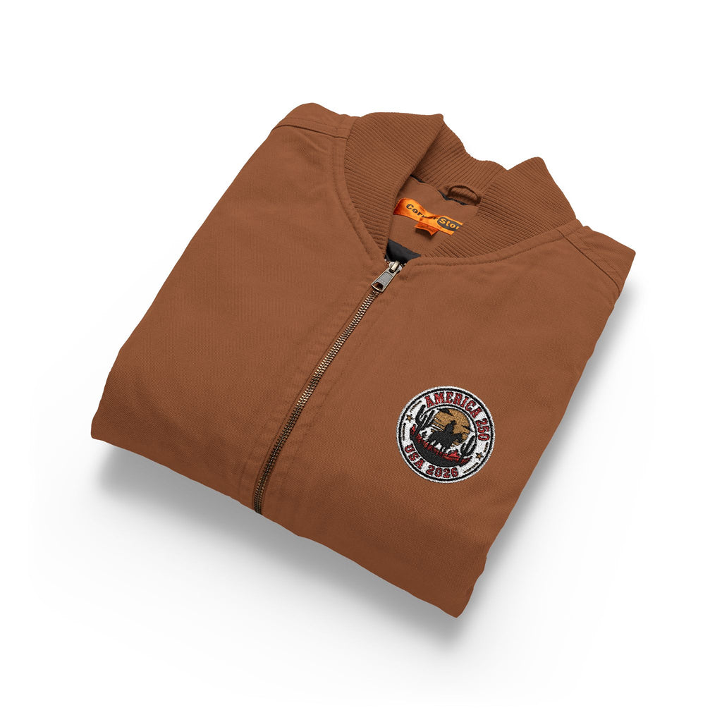 America 250 Embroidered Workwear Duck Cloth Vest — Durable Brown Utility Vest with Logo Patch