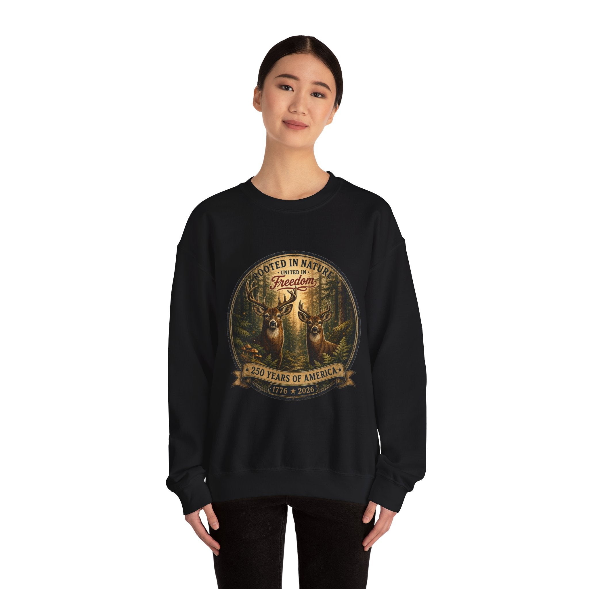 oryggy - america-250-unisex-heavy-blend™-crewneck-sweatshirt-rooted-in-nature - Vintage Patriotic Apparel
