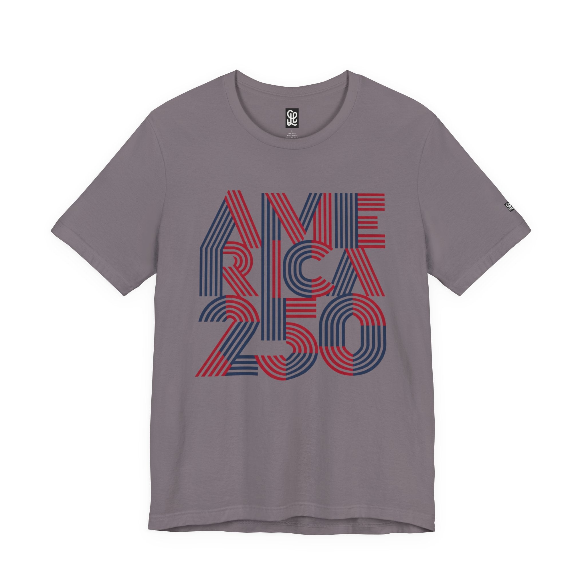 America 250 Tee | Patriotic Red Blue Striped Typography