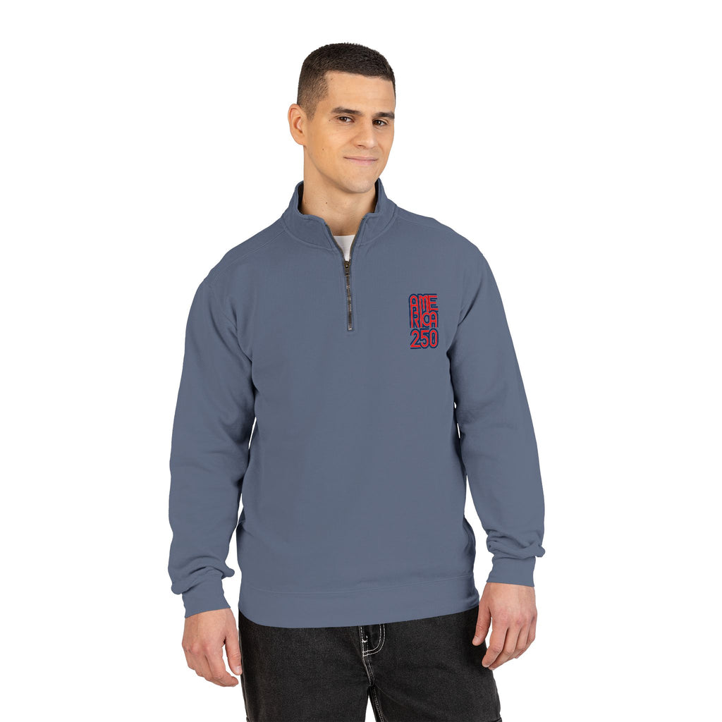 Quarter-Zip Sweatshirt — American Flag '250' Chest Logo