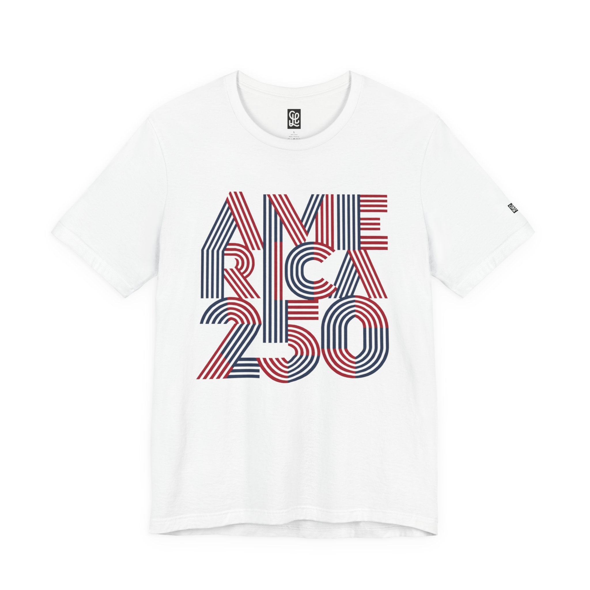 America 250 Tee | Patriotic Red Blue Striped Typography
