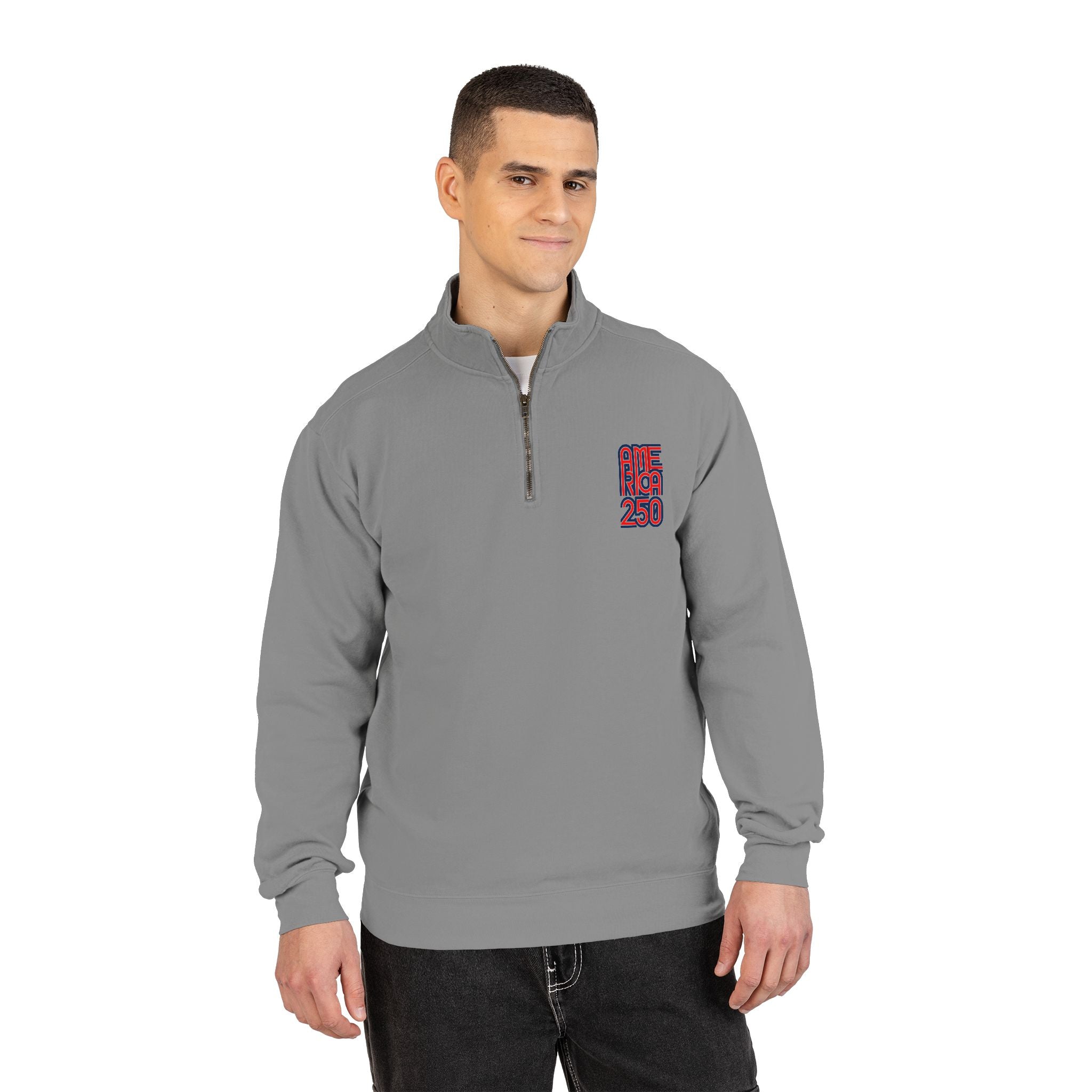 Quarter-Zip Sweatshirt — American Flag '250' Chest Logo