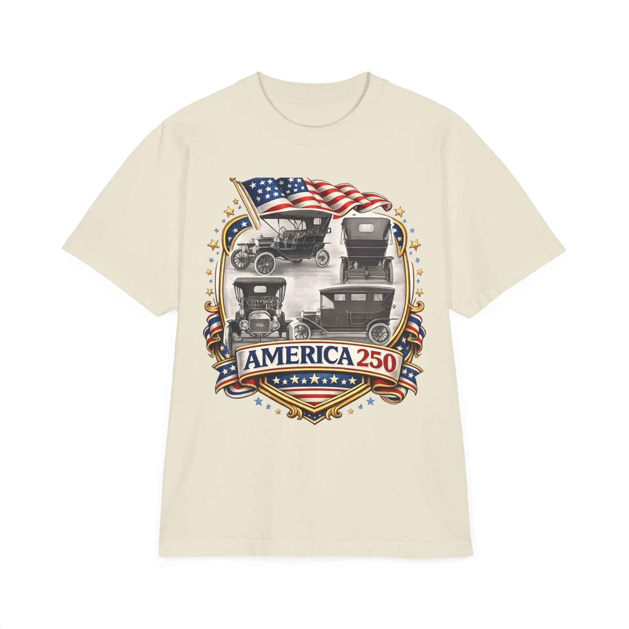 America 250 Vintage Cars Patriotic T-Shirt — 100% USA cotton