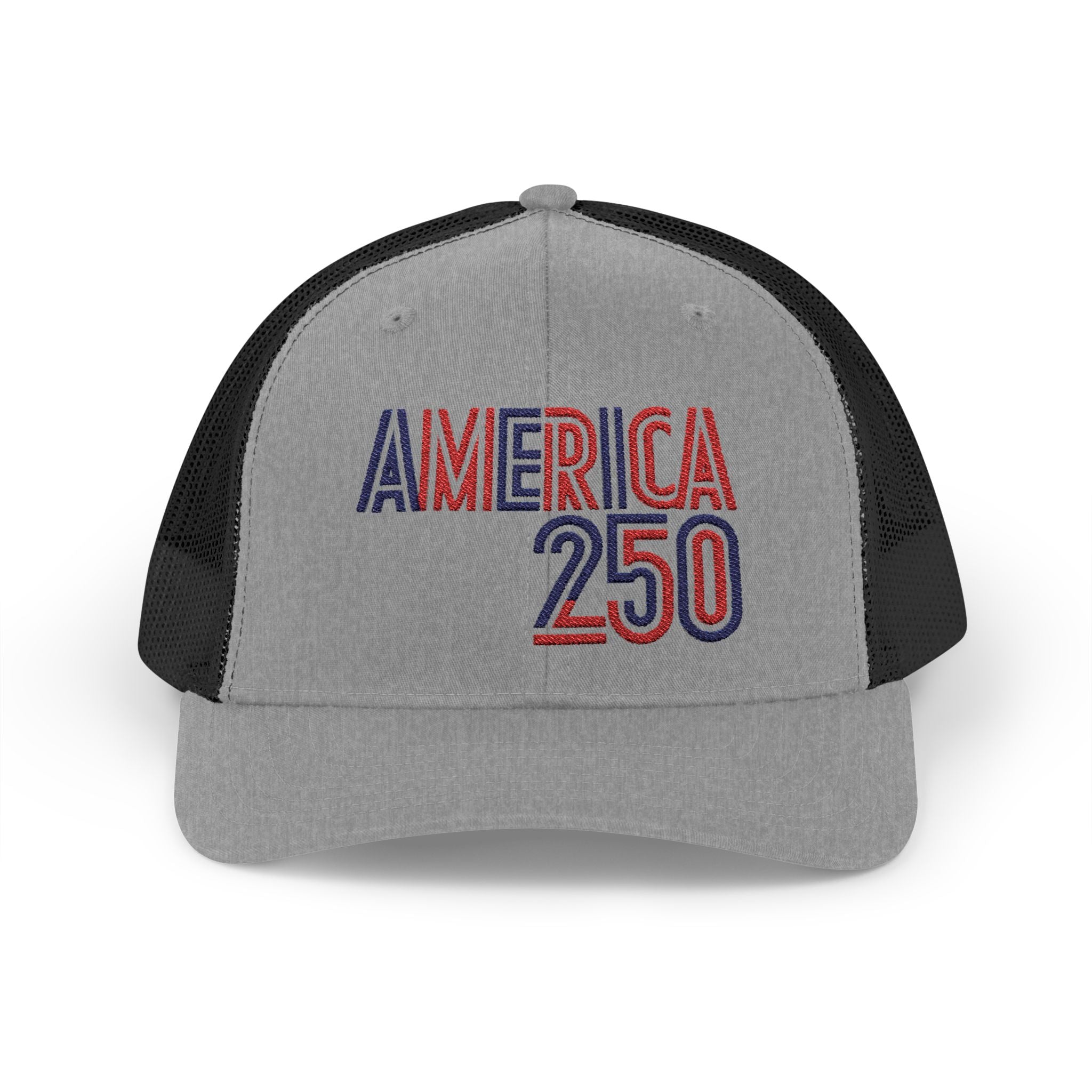 America 250 Snapback Cap | Patriotic USA Flag Text Trucker Hat