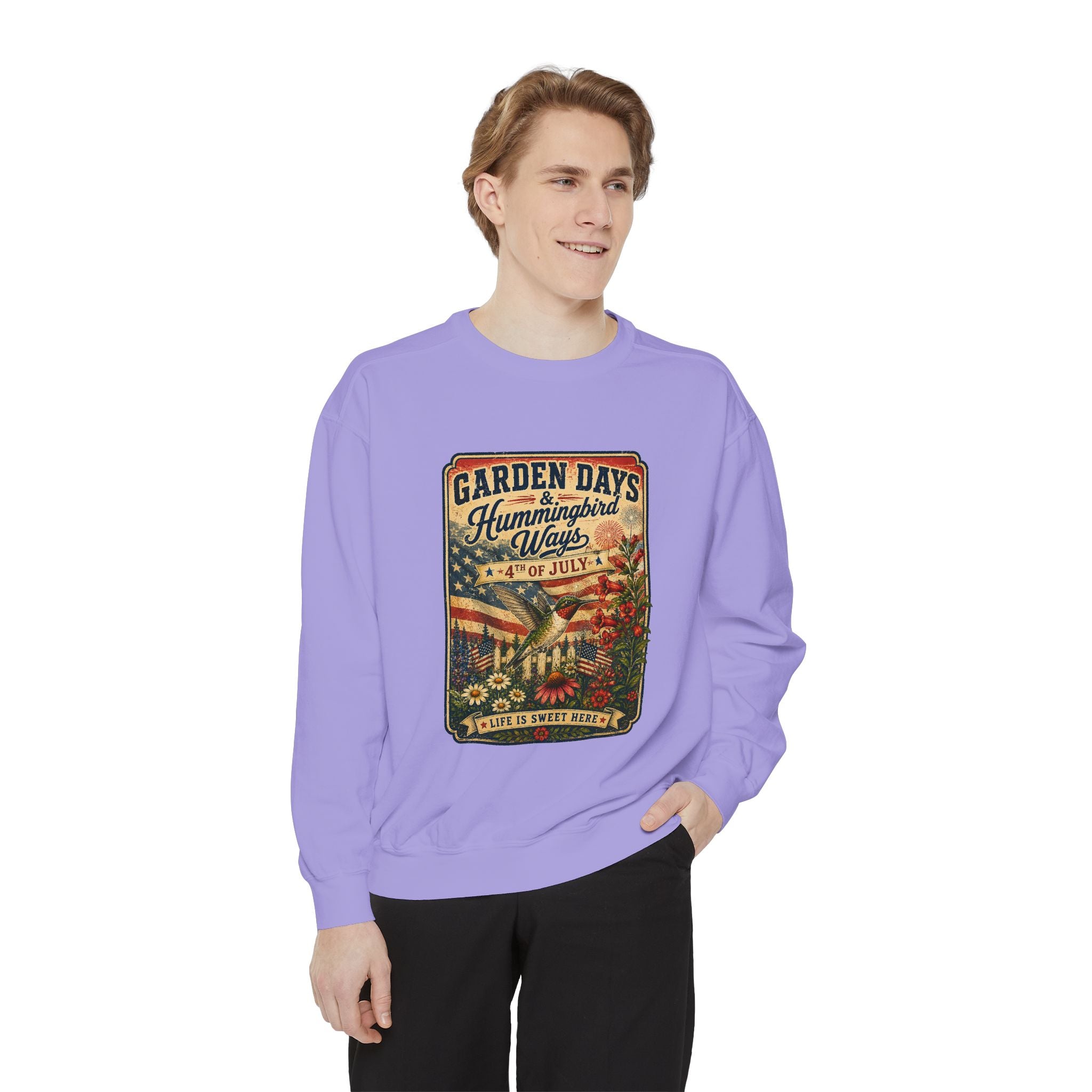 America 250 Garden Days Summer Sweatshirt — "Sweet Summer Wings" Vintage Floral 4th of July Crewneck