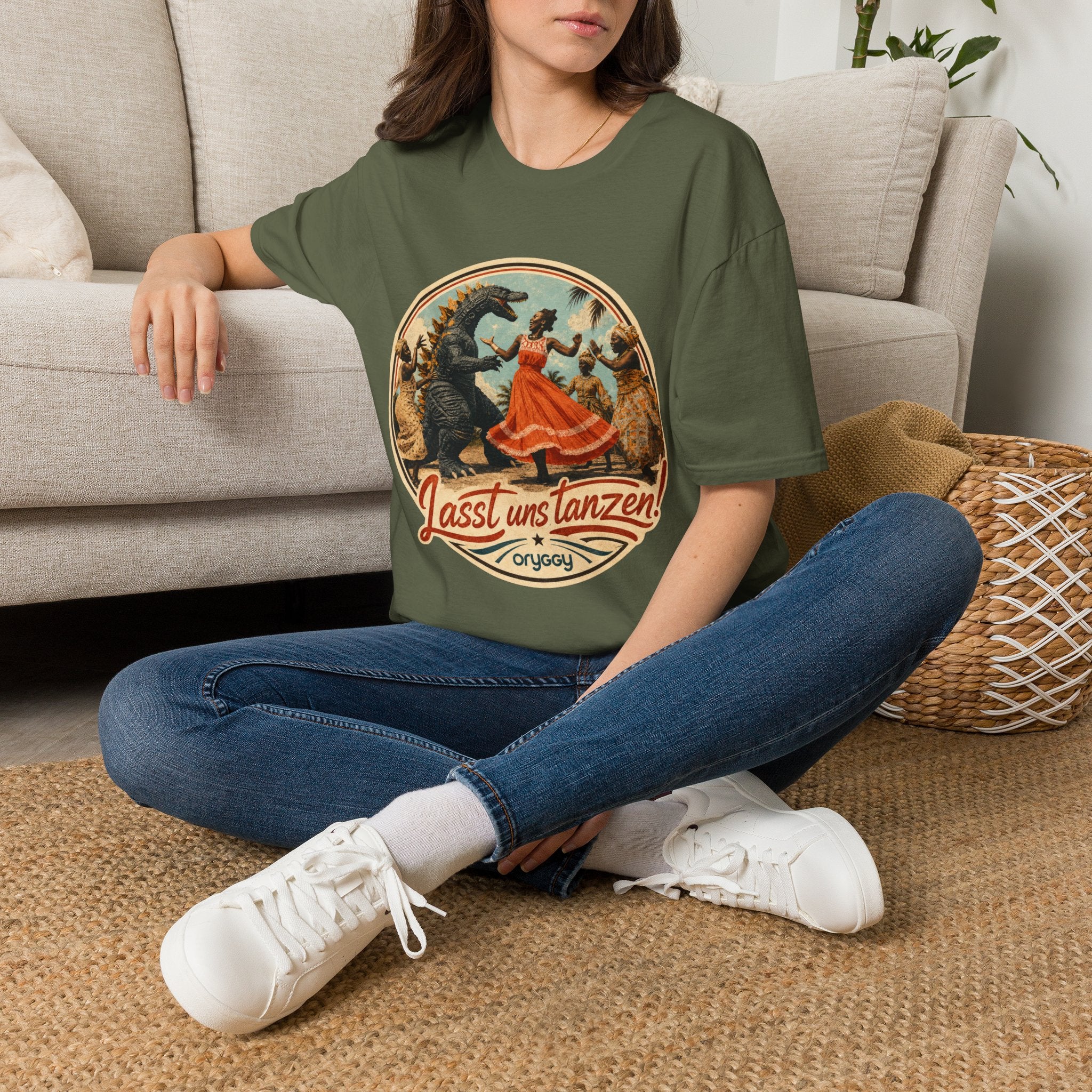 oryggy Originals Summer line Retro Dance Godzilla T-Shirt — Vintage 'Lasst uns tanzen' Graphic