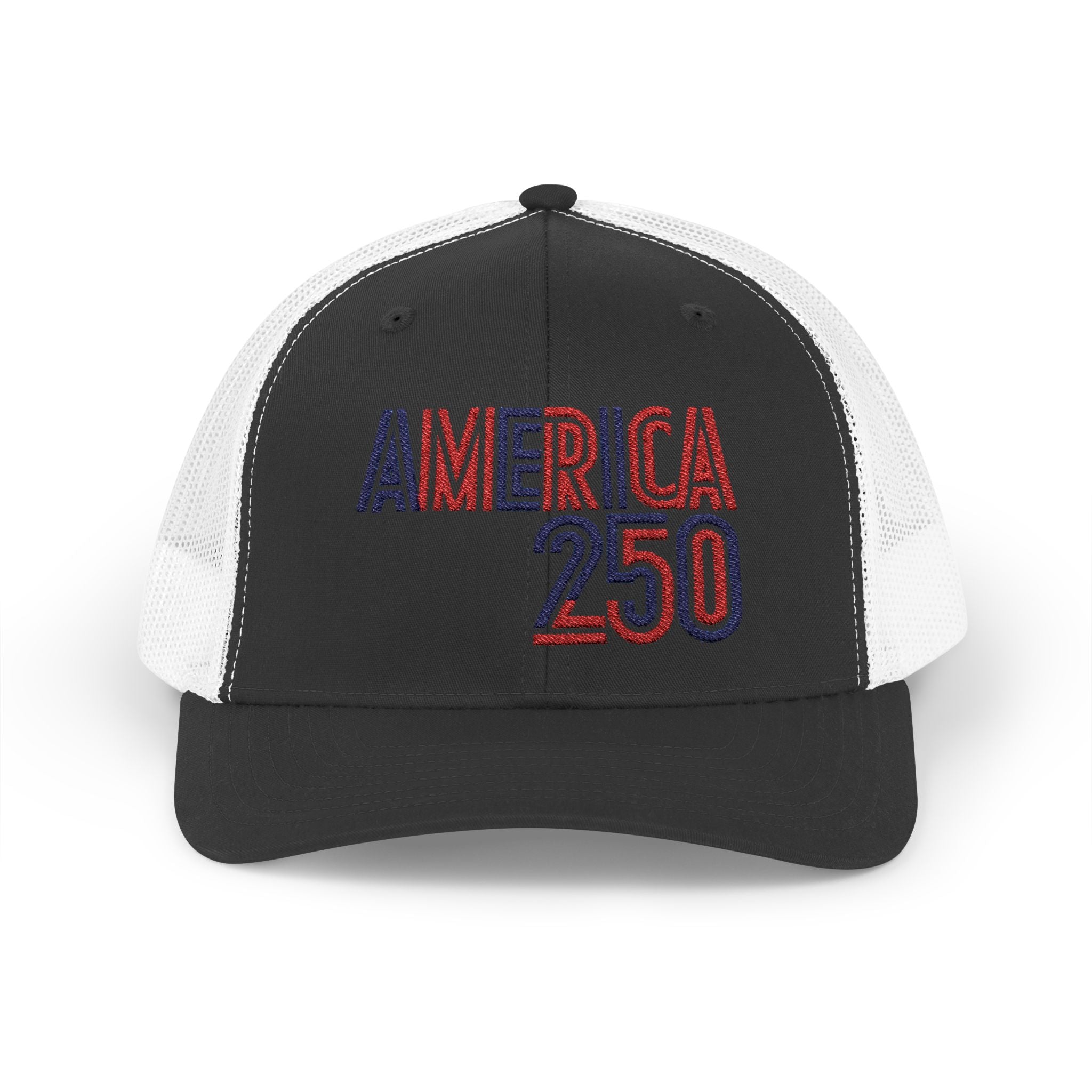 America 250 Snapback Cap | Patriotic USA Flag Text Trucker Hat