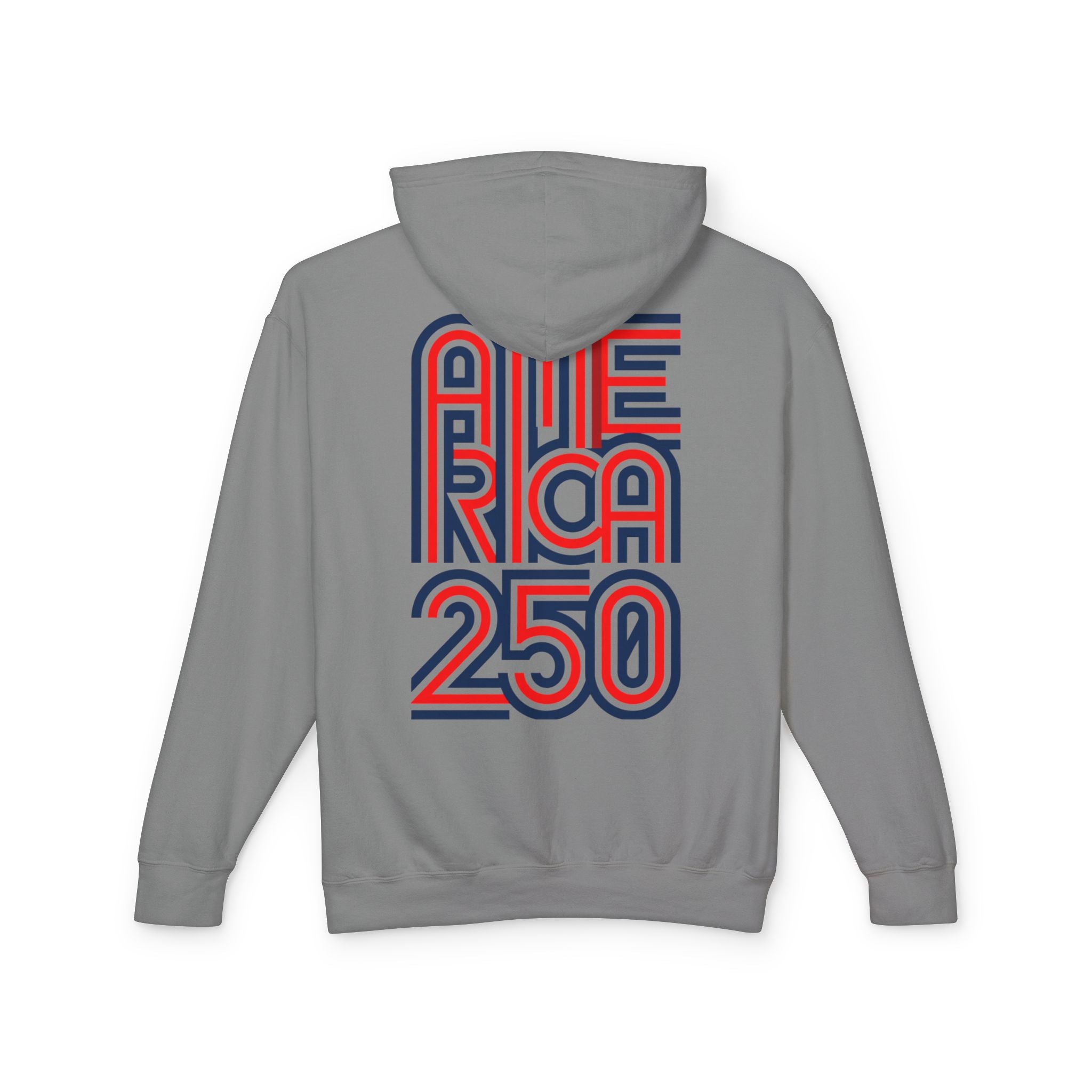 America 250 Hoodie — Retro Red & Blue Patriotic Anniversary Pullover