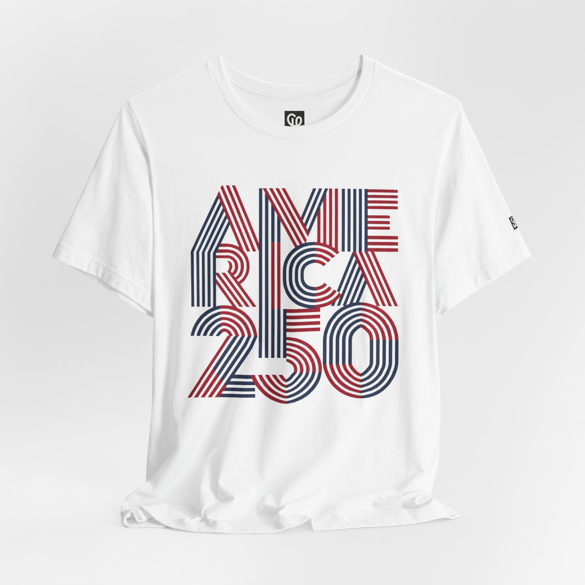 America 250 Tee | Patriotic Red Blue Striped Typography