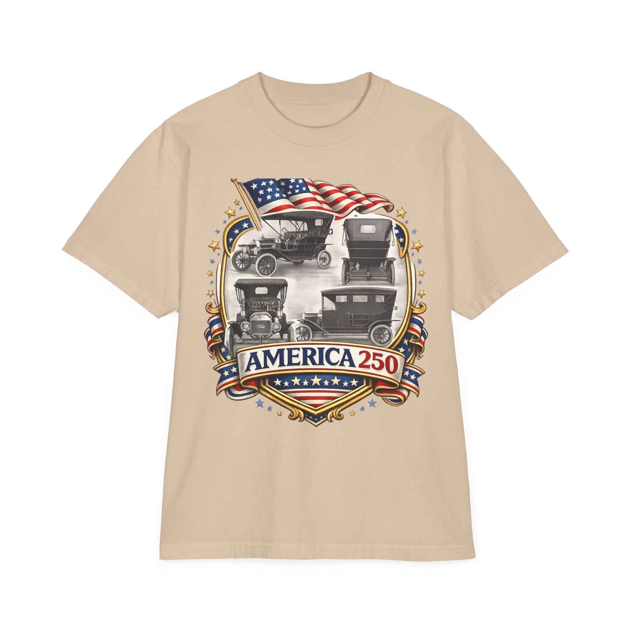 America 250 Vintage Cars Patriotic T-Shirt — 100% USA cotton