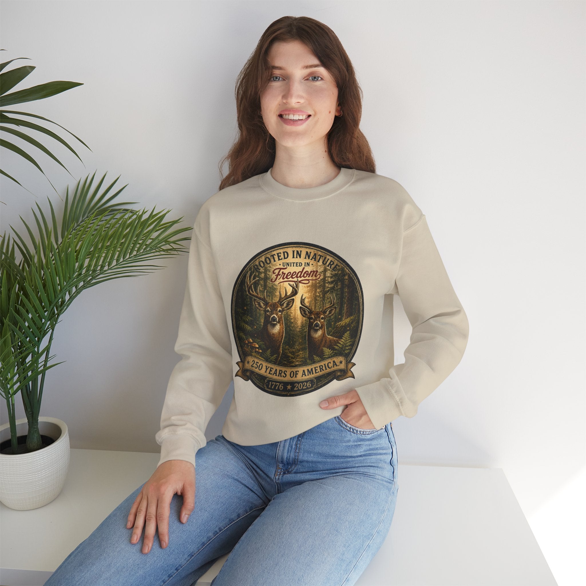 oryggy - america-250-unisex-heavy-blend™-crewneck-sweatshirt-rooted-in-nature - Vintage Patriotic Apparel