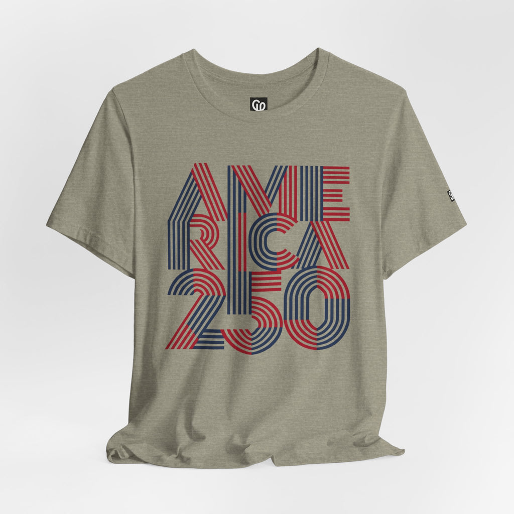 America 250 Tee | Patriotic Red Blue Striped Typography