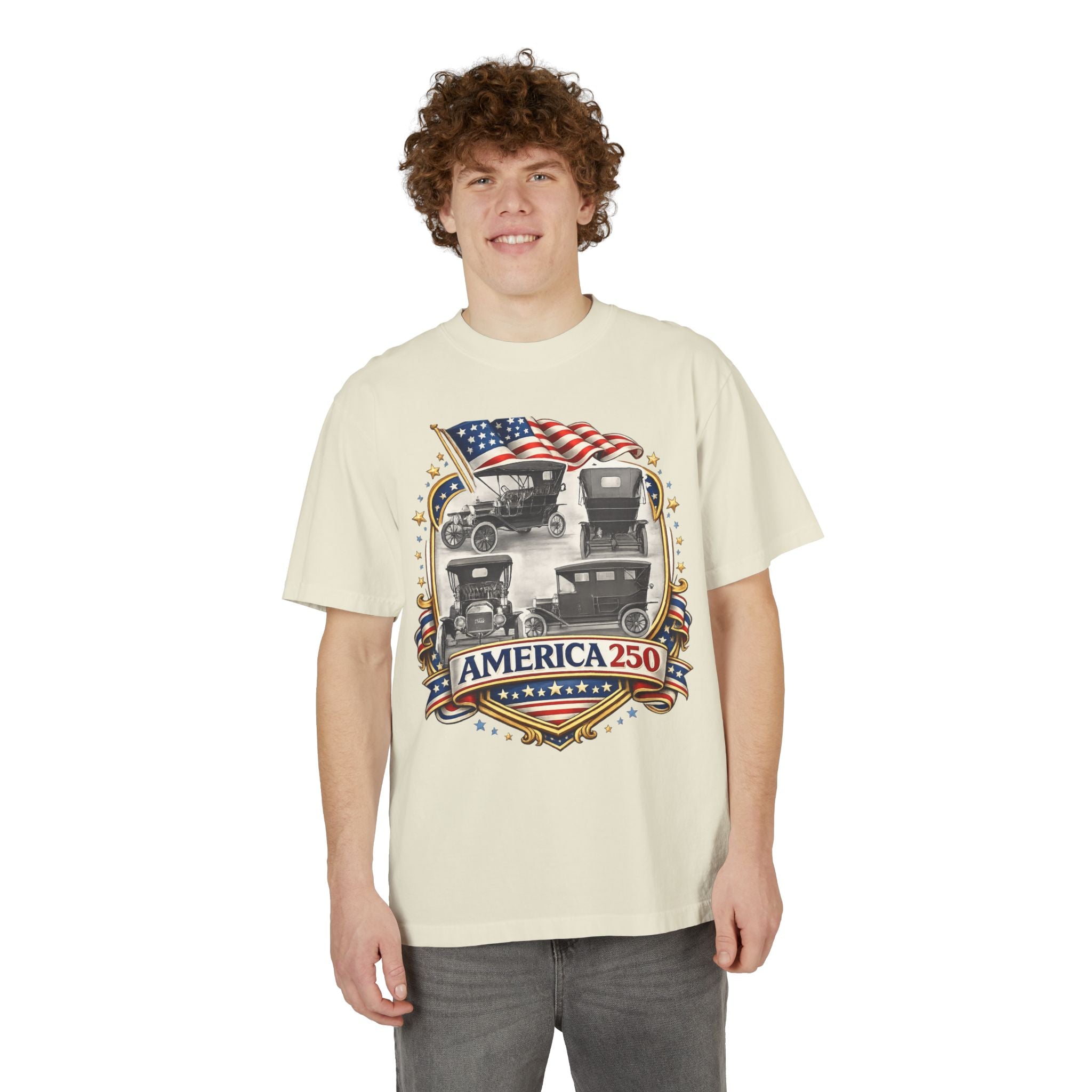 America 250 Vintage Cars Patriotic T-Shirt — 100% USA cotton