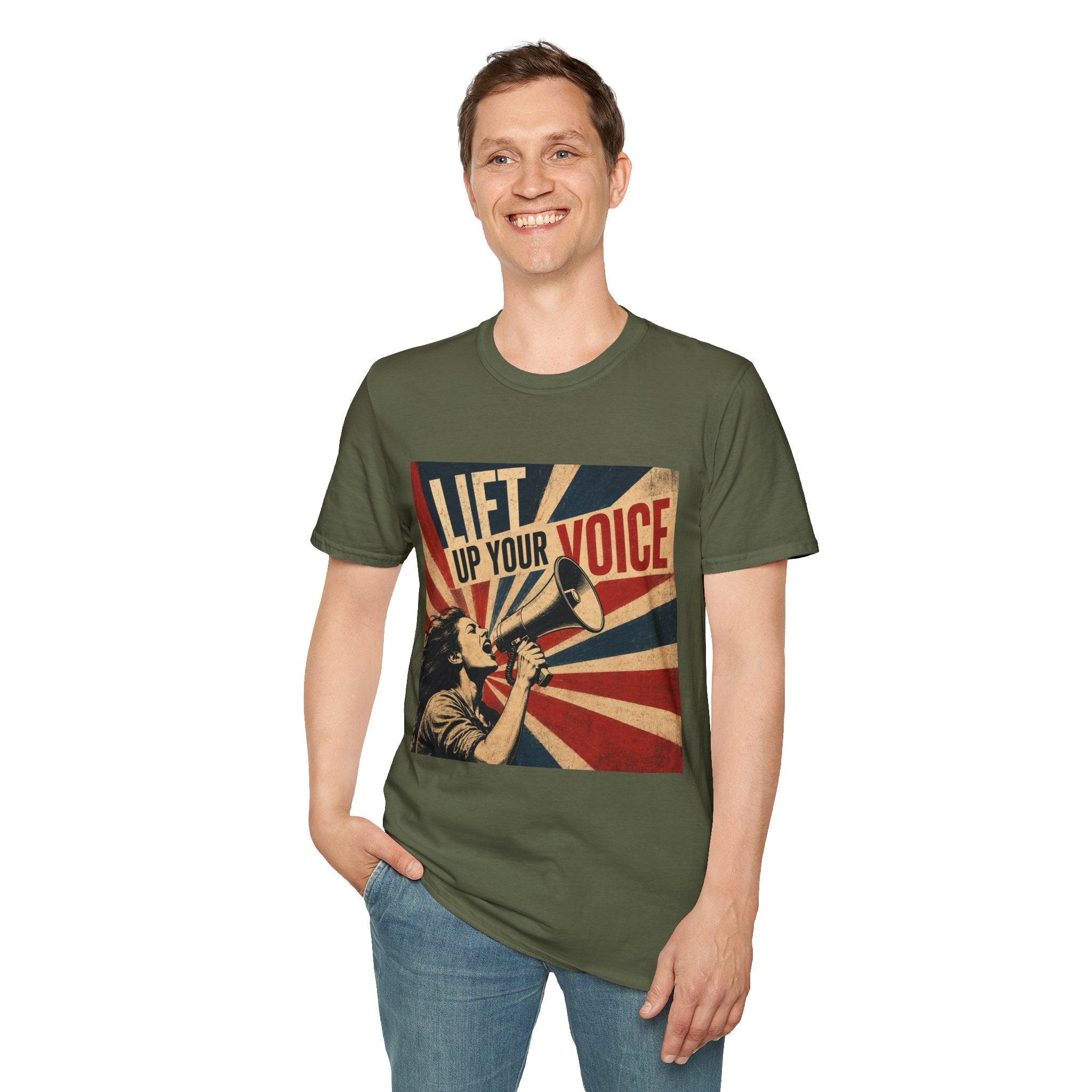 oryggy Originals Summer line Lift Up Your Voice T-Shirt — Retro Megaphone Protest Tee