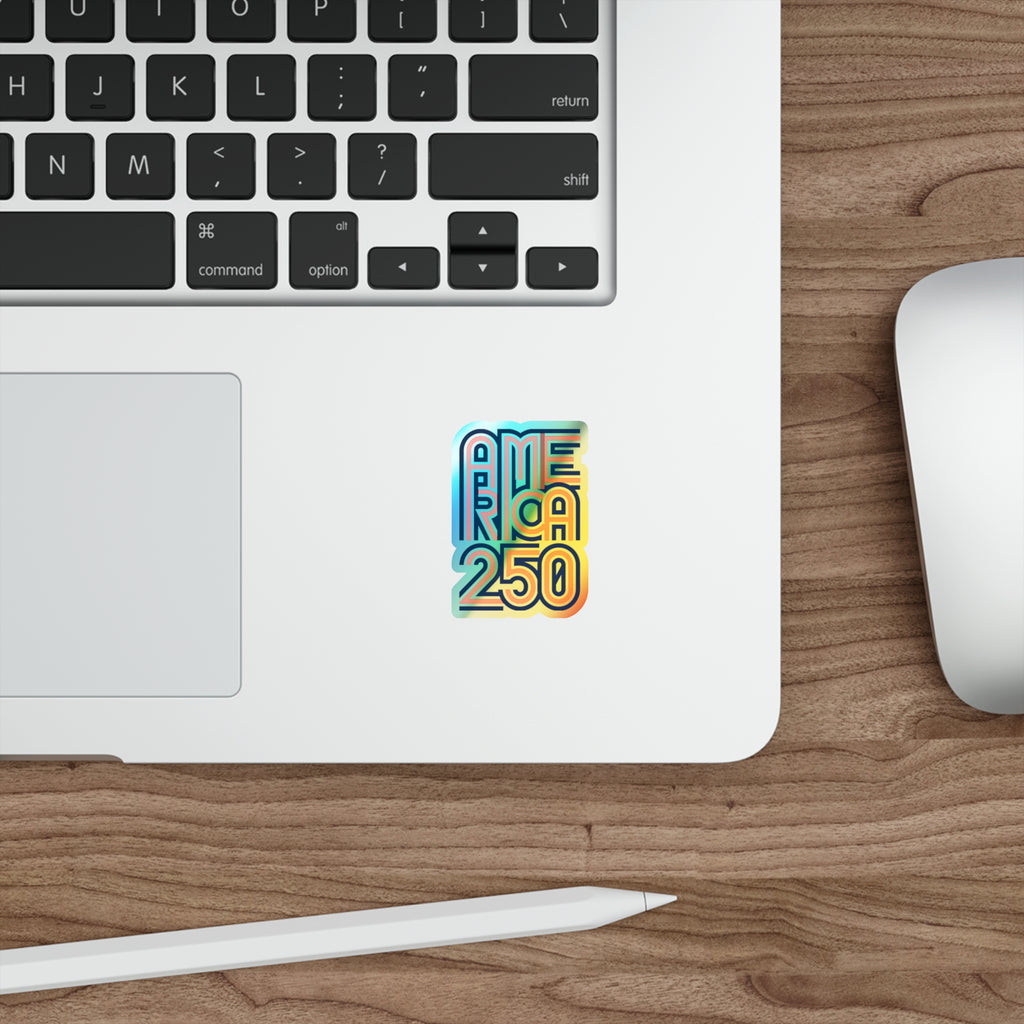 America 250 Retro Neon Typography Sticker | Holographic Die-cut Sticker