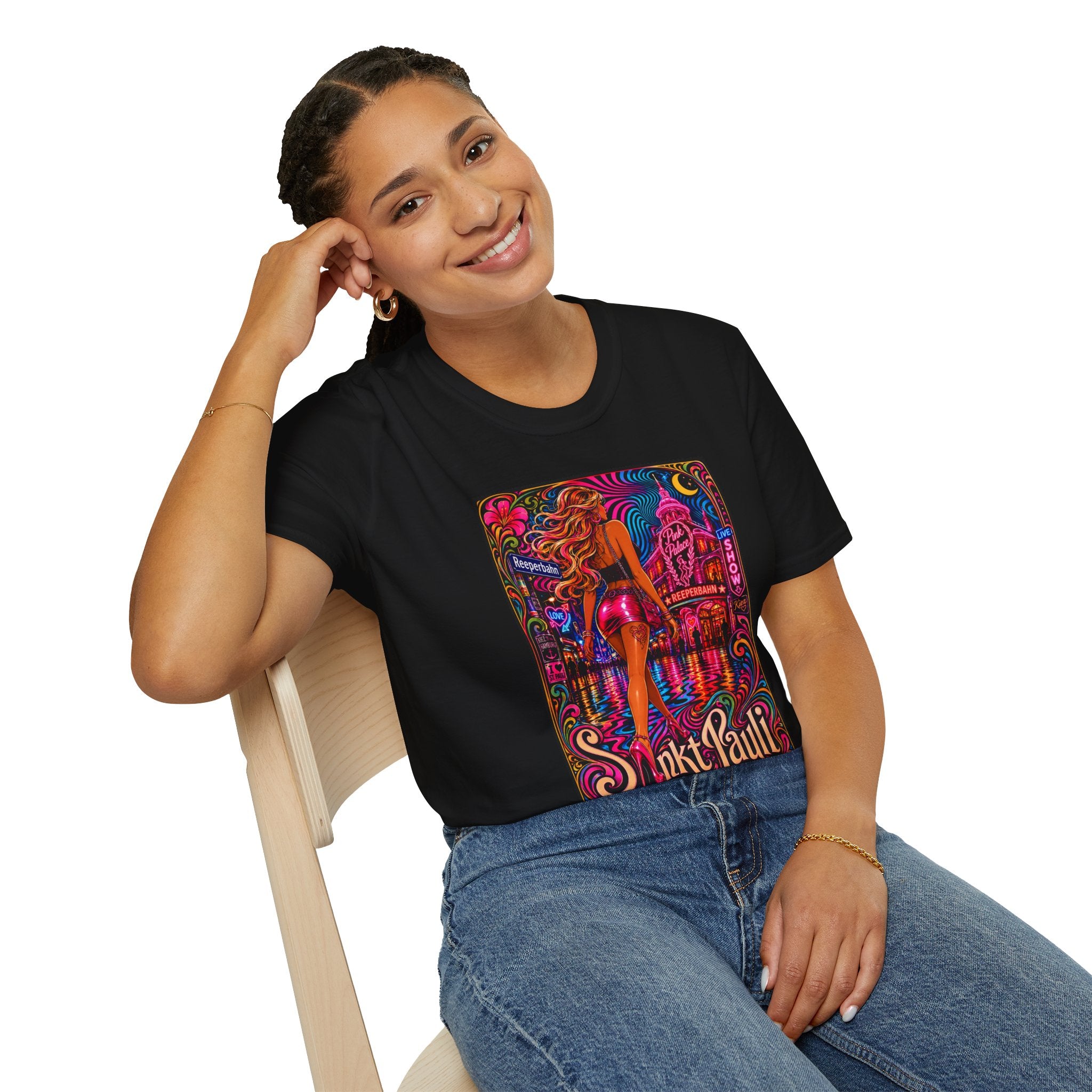 oryggy Originals Summer line Vintage Neon Strip Poster T-Shirt — Saint Pauli Nightlife Graphic Tee