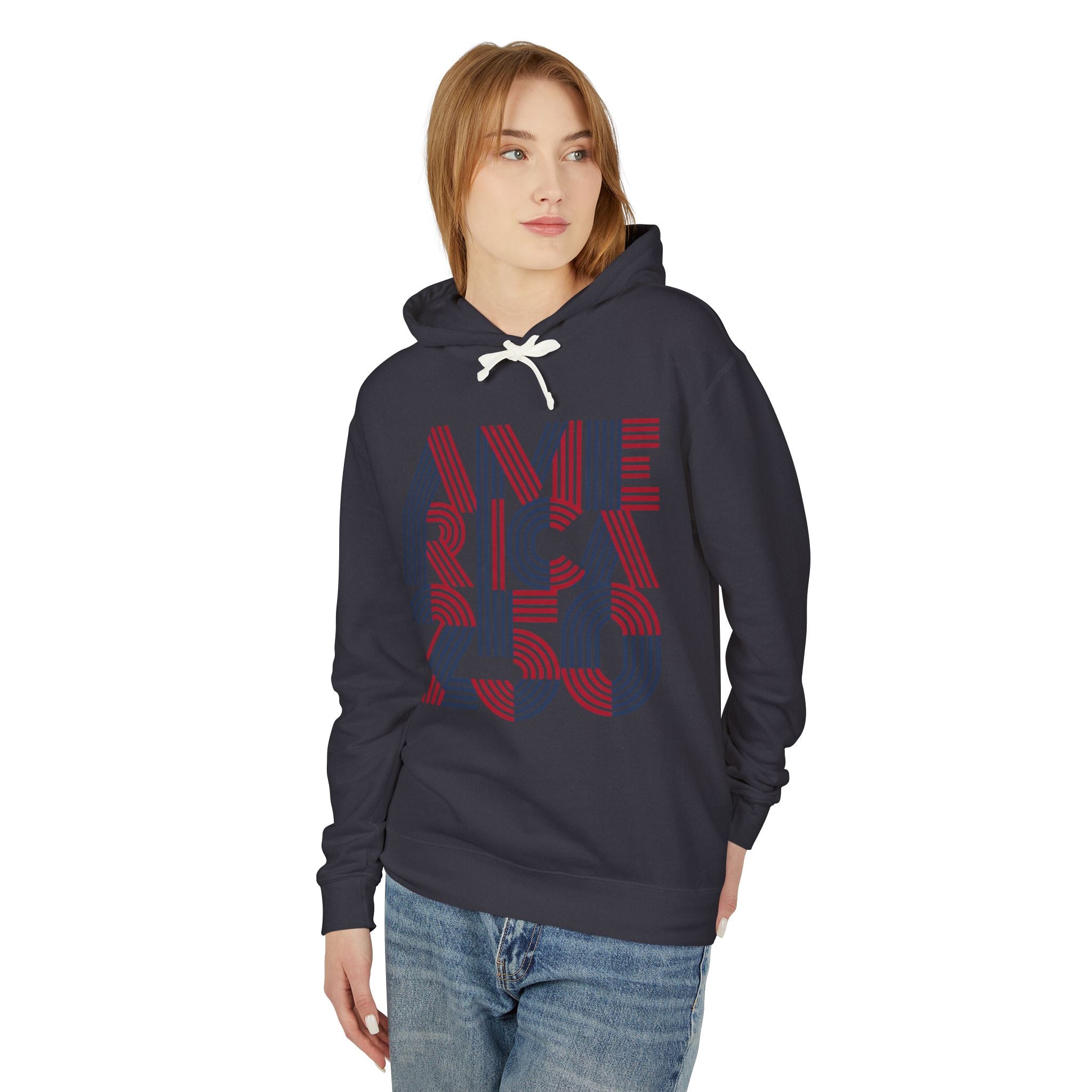 America 250 Hoodie — Retro Red & Blue Patriotic Anniversary Pullover
