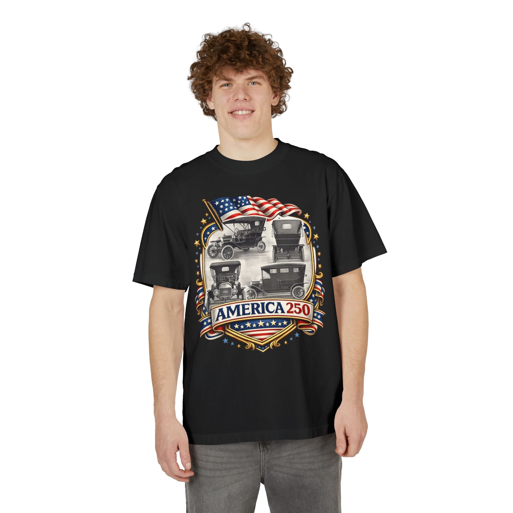 America 250 Vintage Cars Patriotic T-Shirt — 100% USA cotton