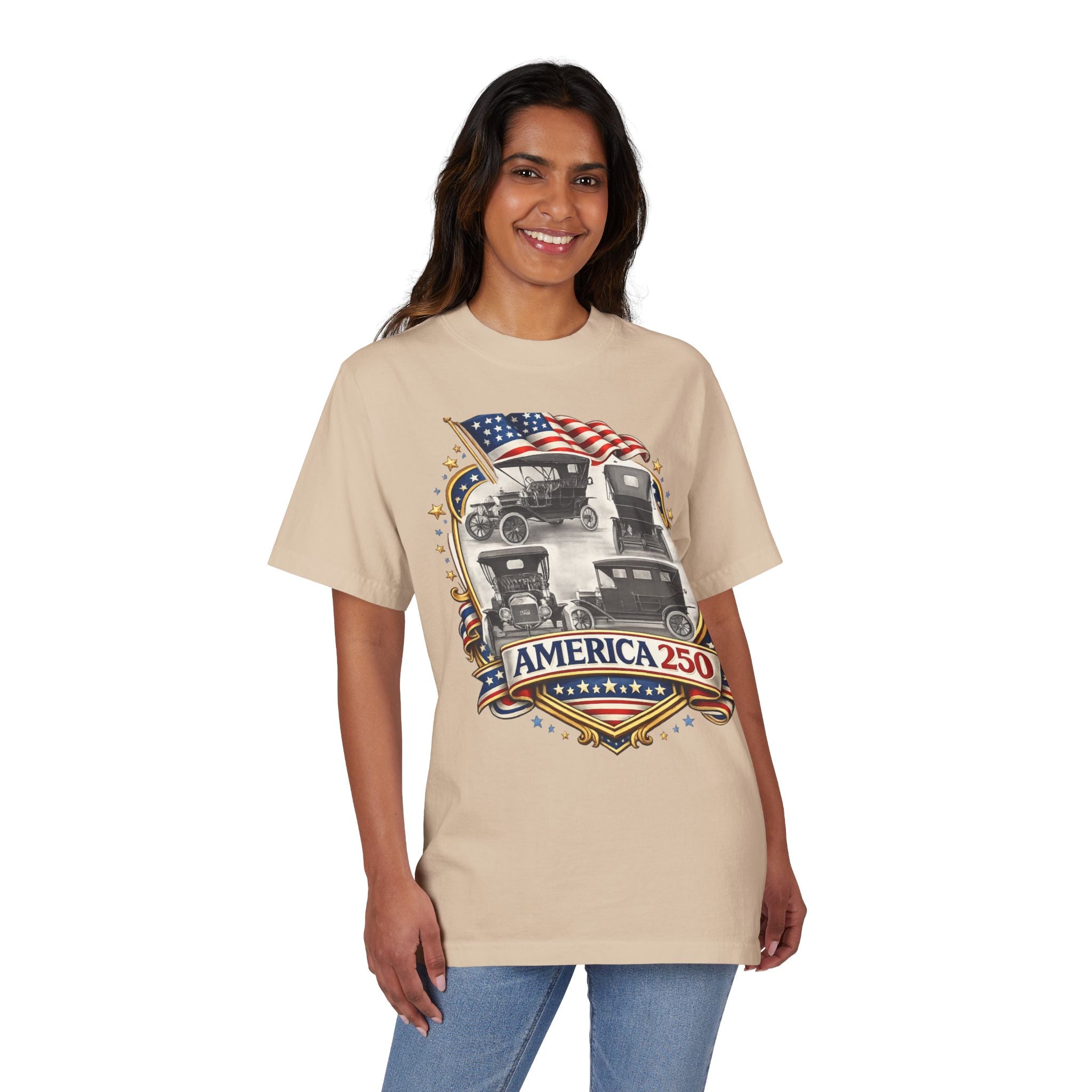America 250 Vintage Cars Patriotic T-Shirt — 100% USA cotton