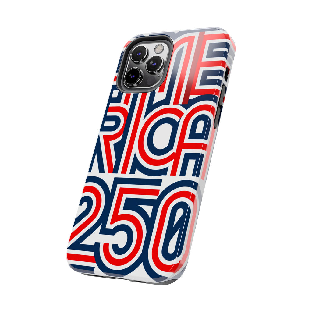 Patriotic 'America 250' Tough Phone Case – Red, White & Blue Retro Typography