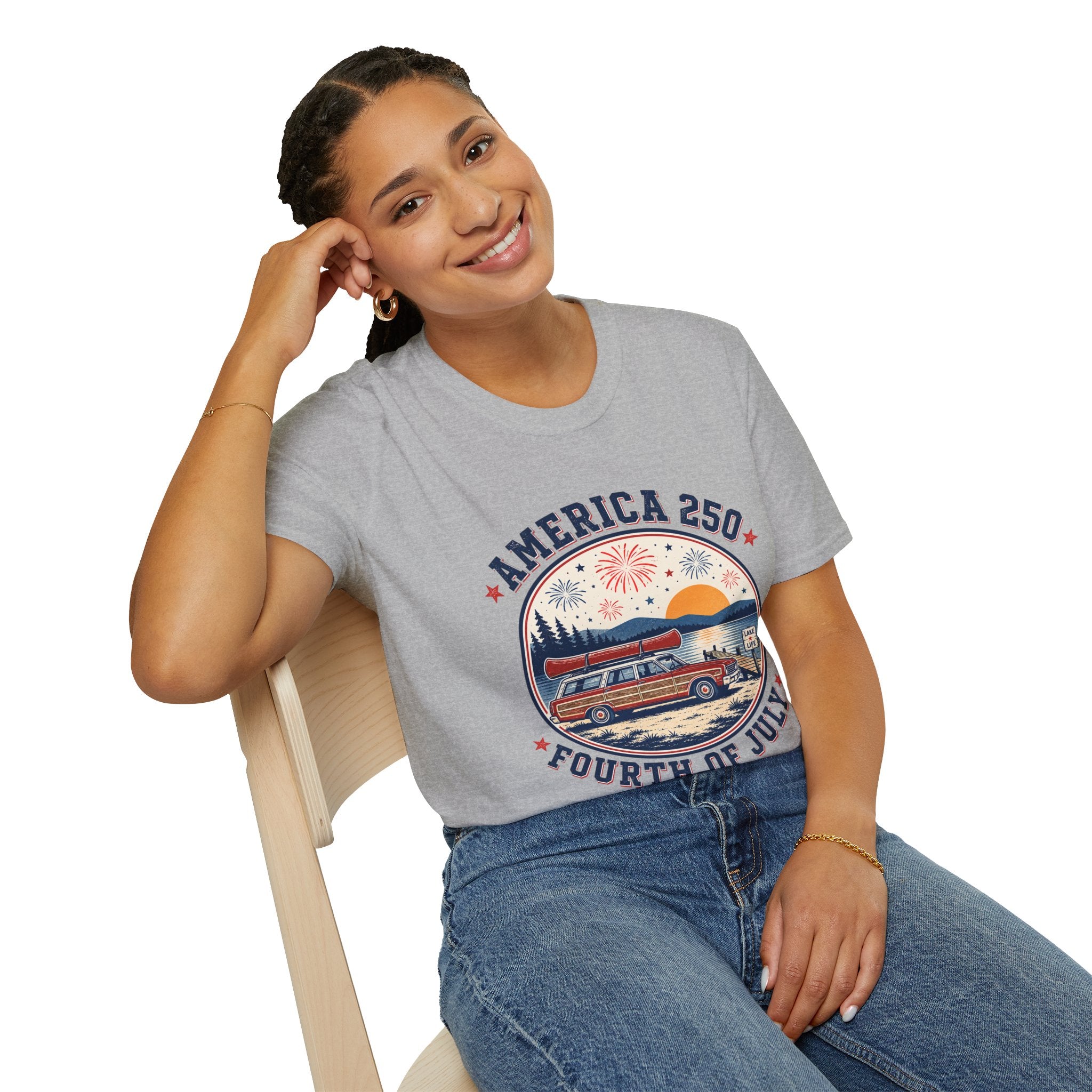 oryggy - america-250-fourth-of-july-personalized-t-shirt-patriotic-fireworks-sunset-tee - Vintage Patriotic Apparel