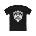 Front view of oryggy It Was Offside T-Shirt in black, featuring a high-contrast circular soccer ref rage shield graphic on the chest.
