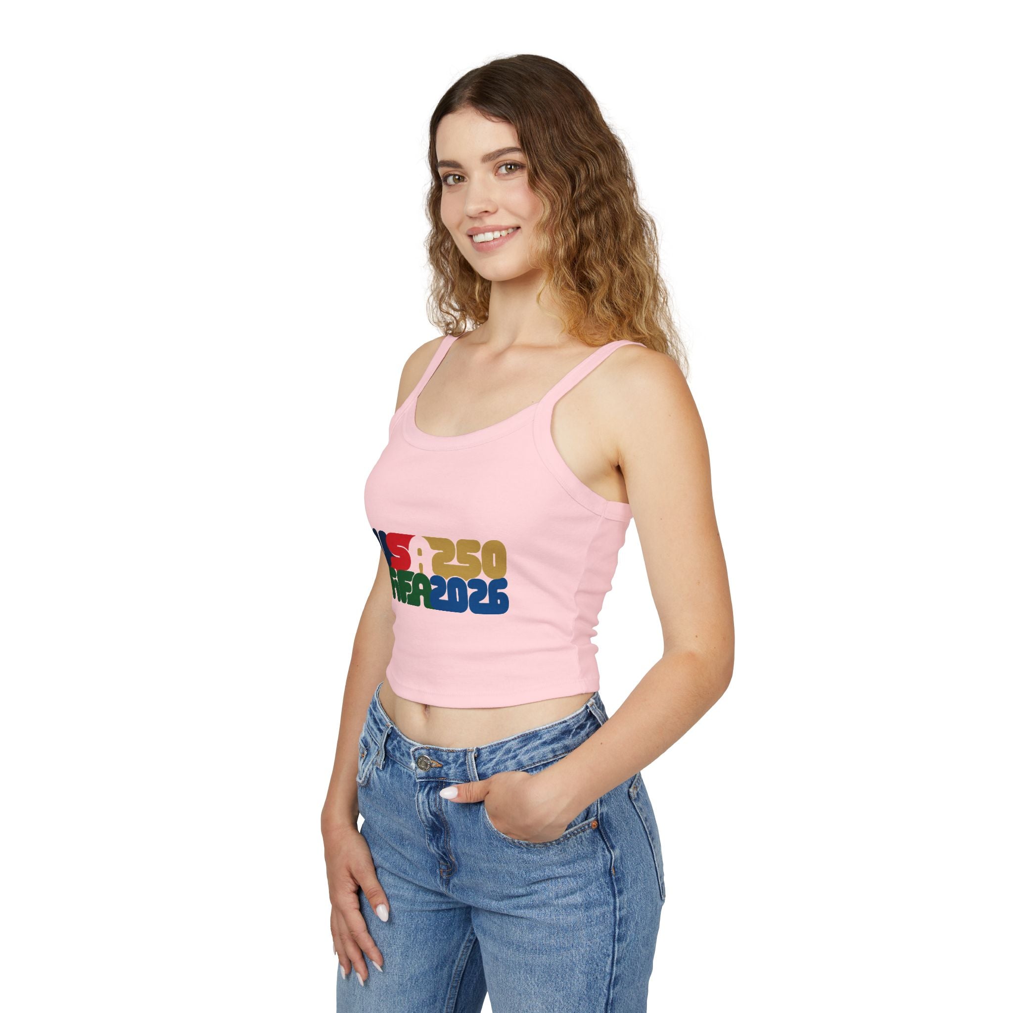 America 250 x FIFA World Cup 2026 Crop Tank Top — Retro Patriotic USA 250 Celebration Spaghetti Strap - Oryggy