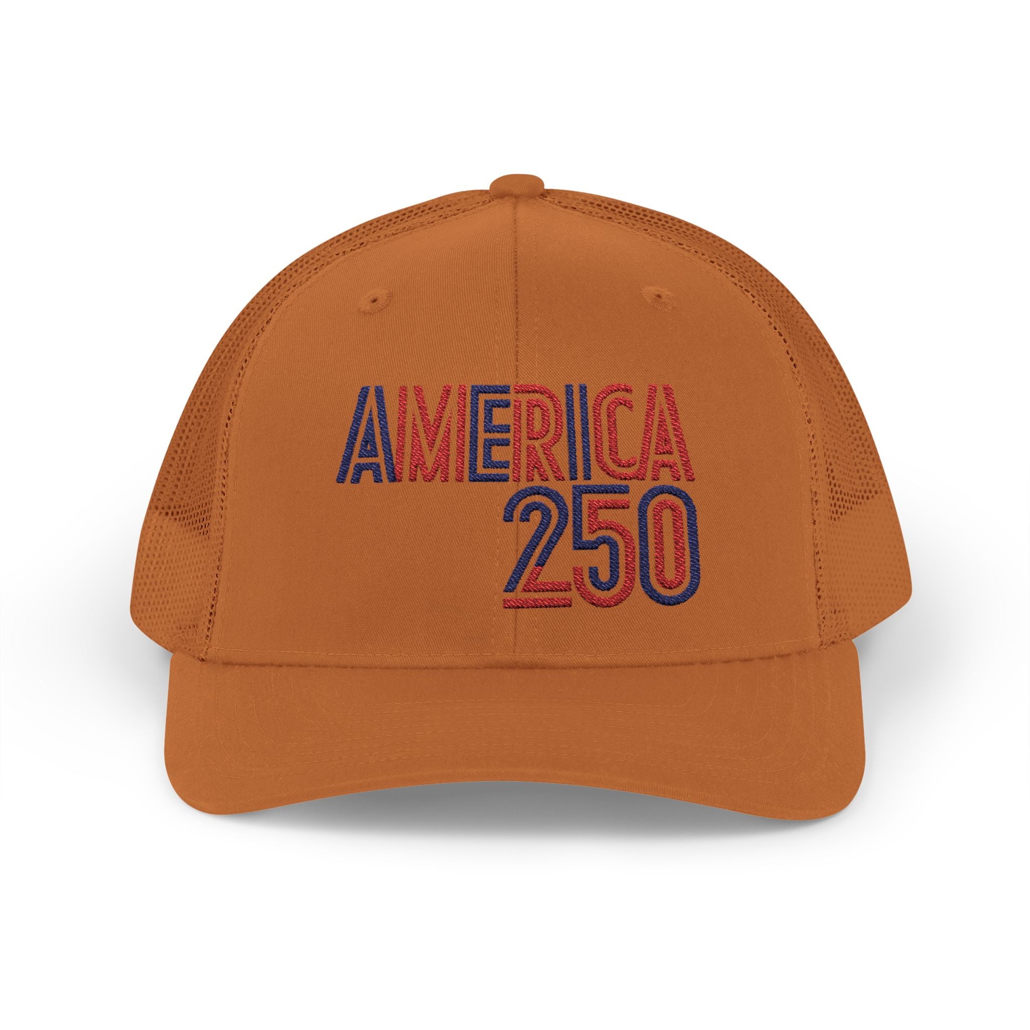 America 250 Snapback Cap | Patriotic USA Flag Text Trucker Hat