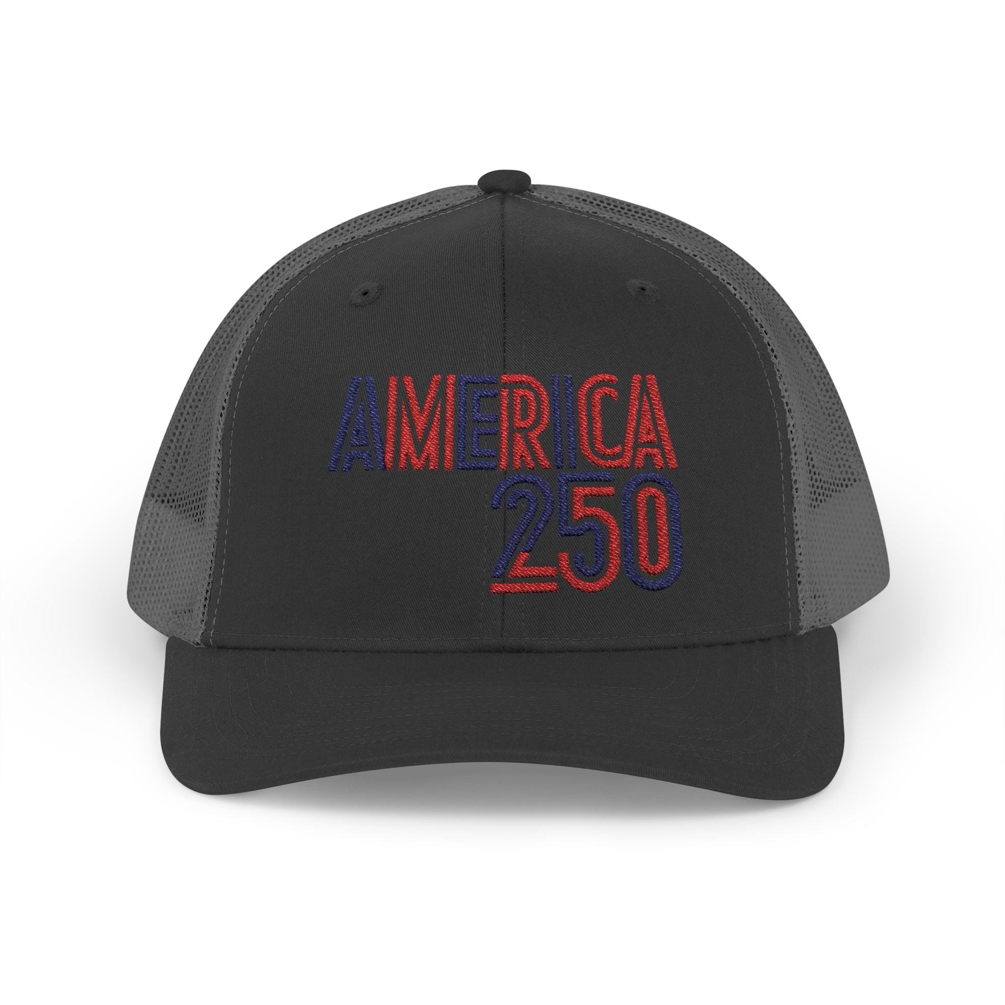 America 250 Snapback Cap | Patriotic USA Flag Text Trucker Hat