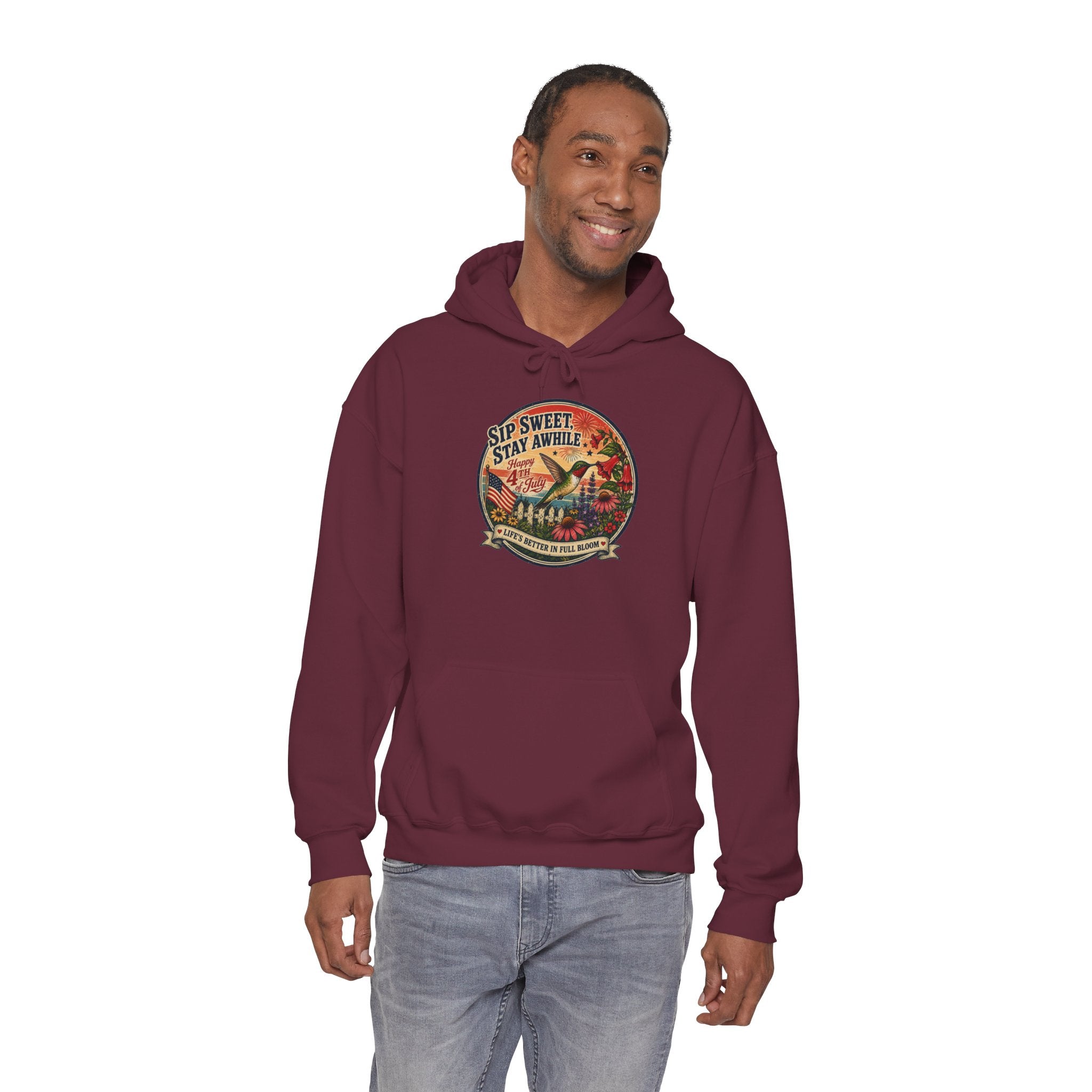 oryggy - america-250-unisex-heavy-blend™-hooded-sweatshirt-hummingbird-tee - Vintage Patriotic Apparel