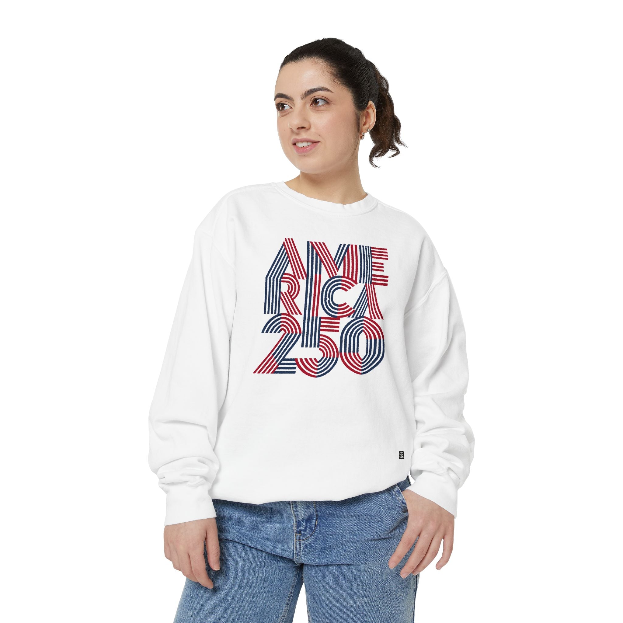 America 250 Retro Stripe Sweatshirt — Patriotic 250th Anniversary Crewneck