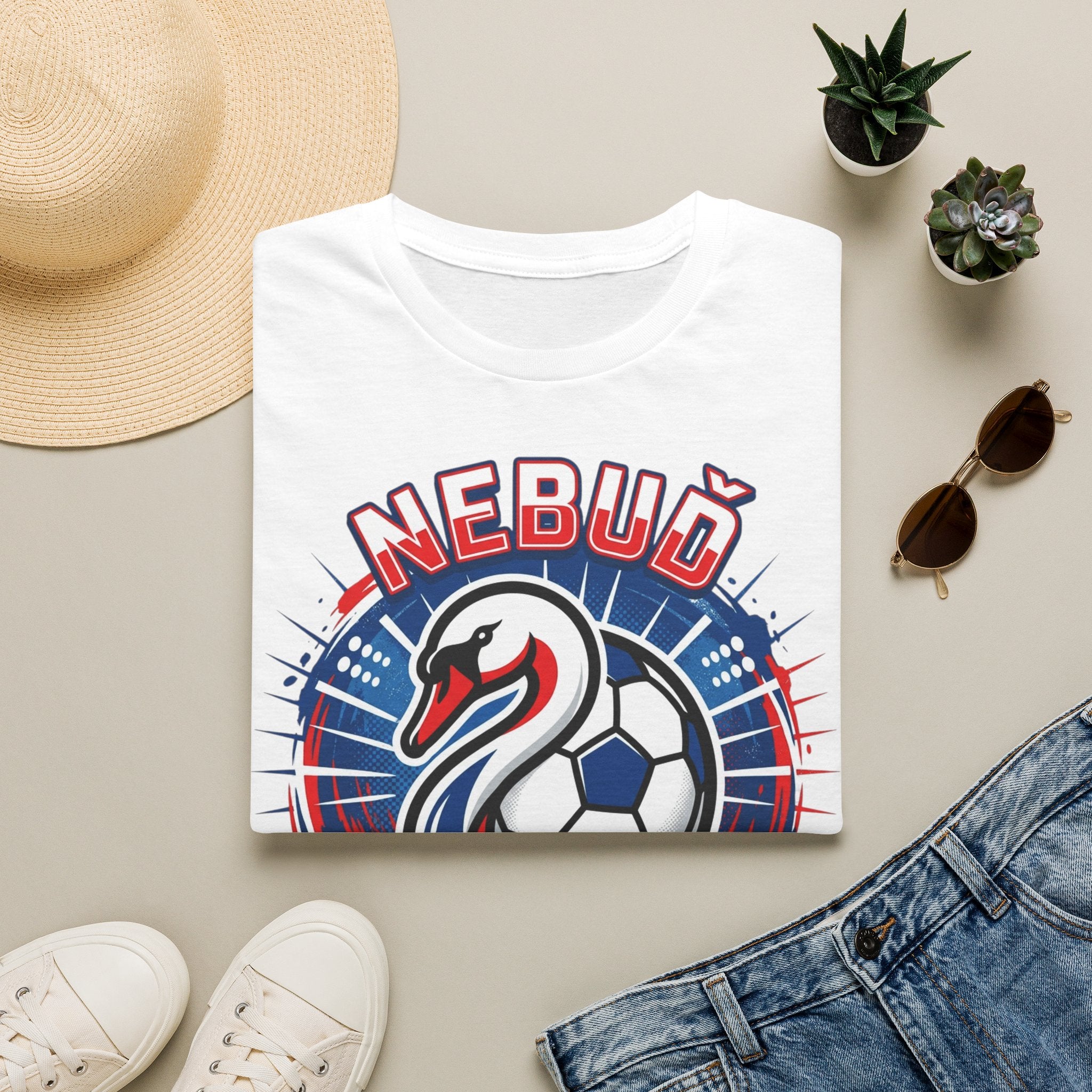 Soccer Swan Graphic T-Shirt — 'NEBUĎ L'ABUŤ' Personalized Czech Football Fan Tee