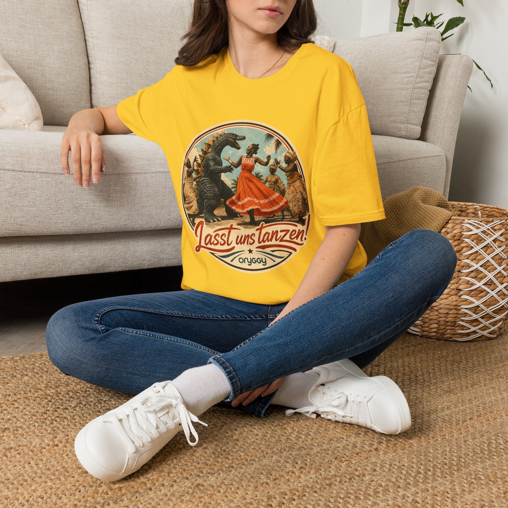 oryggy Originals Summer line Retro Dance Godzilla T-Shirt — Vintage 'Lasst uns tanzen' Graphic