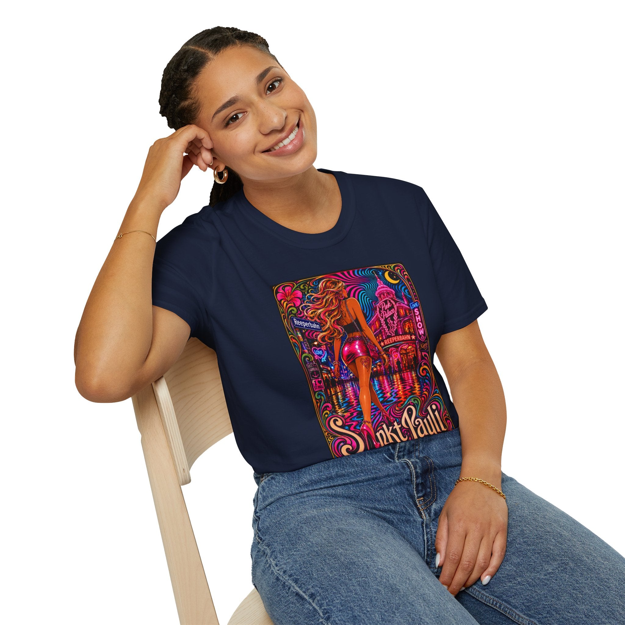 oryggy Originals Summer line Vintage Neon Strip Poster T-Shirt — Saint Pauli Nightlife Graphic Tee