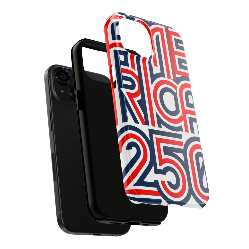 Patriotic 'America 250' Tough Phone Case – Red, White & Blue Retro Typography
