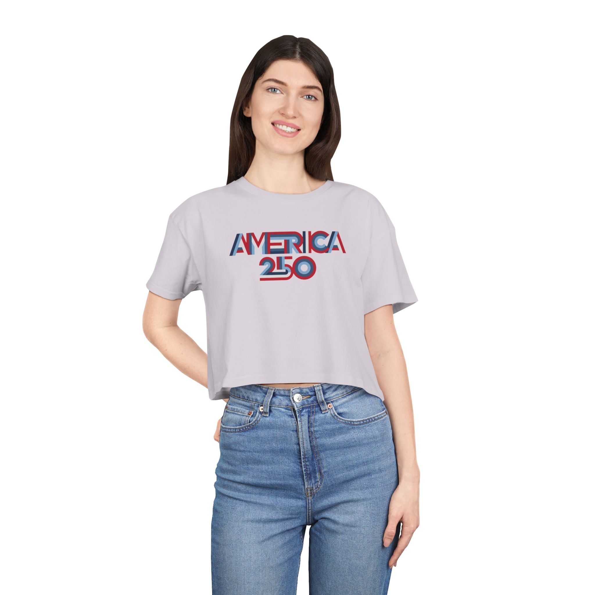 America 250 Crop Tee — Patriotic 3D Red & Blue Graphic
