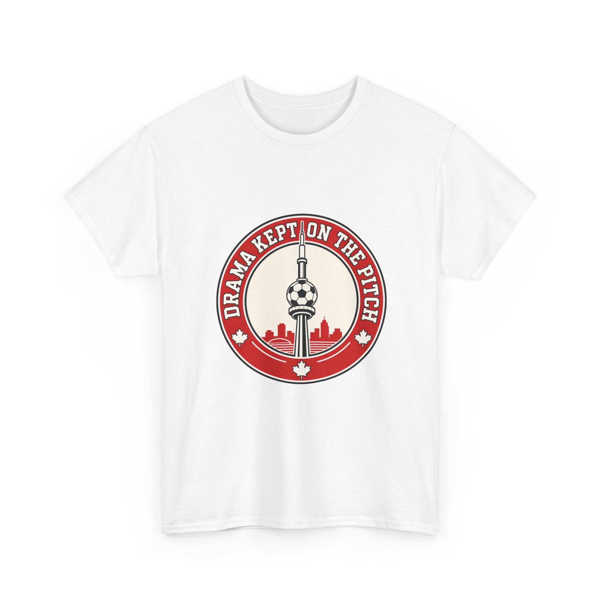 White color variant of oryggy Canada Soccer retro t-shirt, athletic streetwear football shirt with a miniature Canadian flag on the upper back.