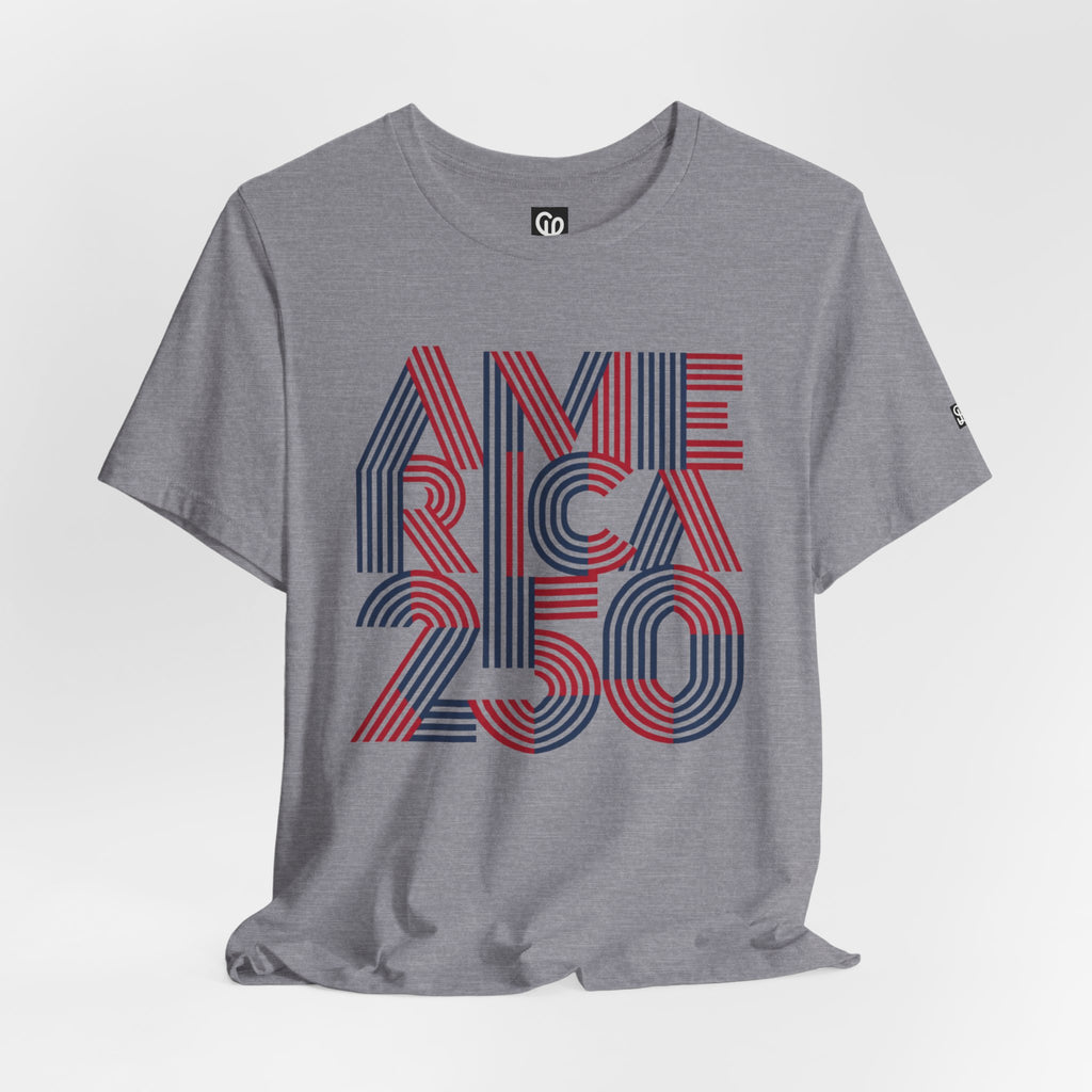 America 250 Tee | Patriotic Red Blue Striped Typography