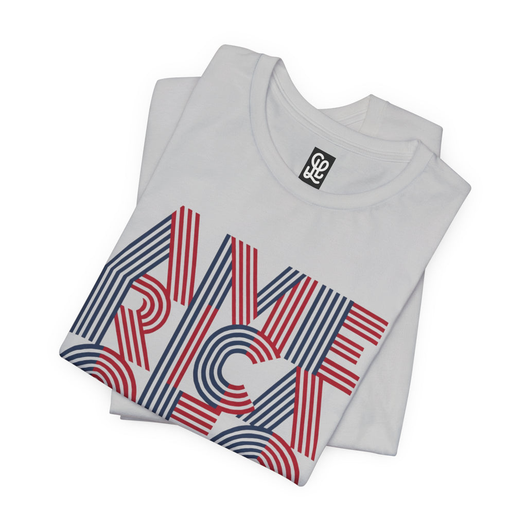 America 250 Tee | Patriotic Red Blue Striped Typography
