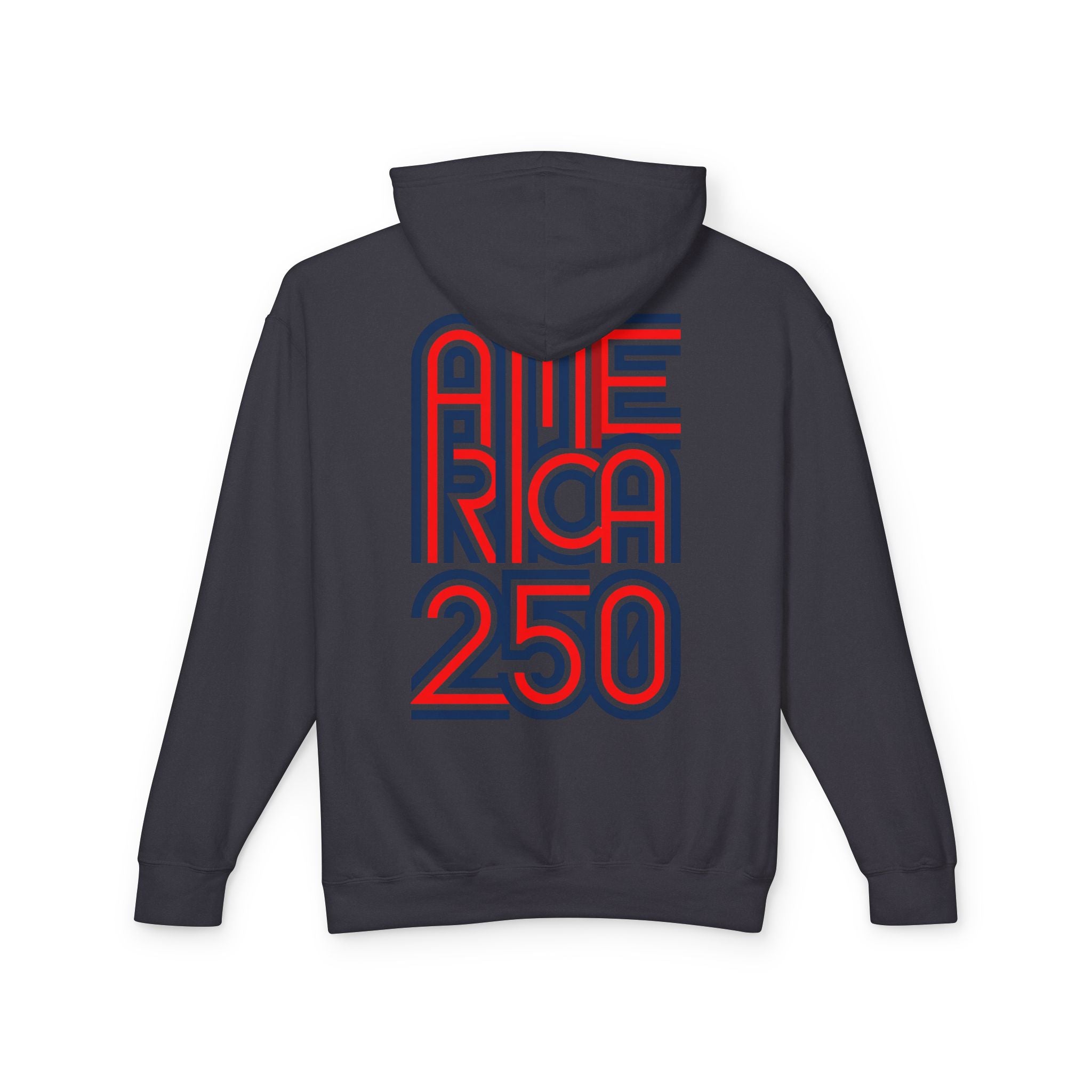 America 250 Hoodie — Retro Red & Blue Patriotic Anniversary Pullover