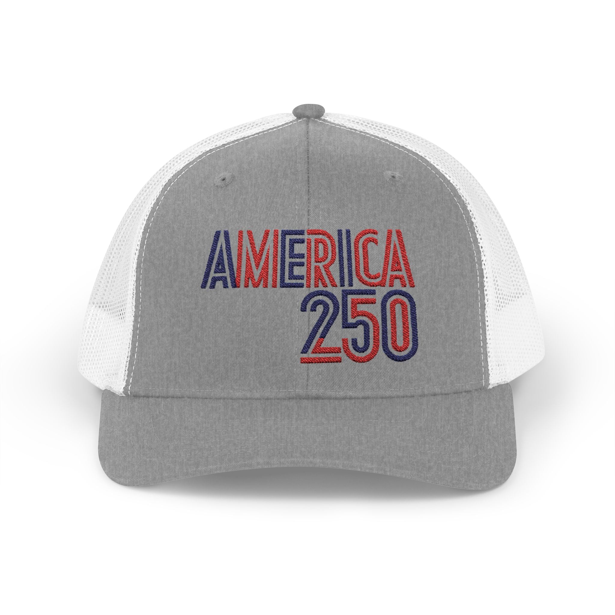 America 250 Snapback Cap | Patriotic USA Flag Text Trucker Hat