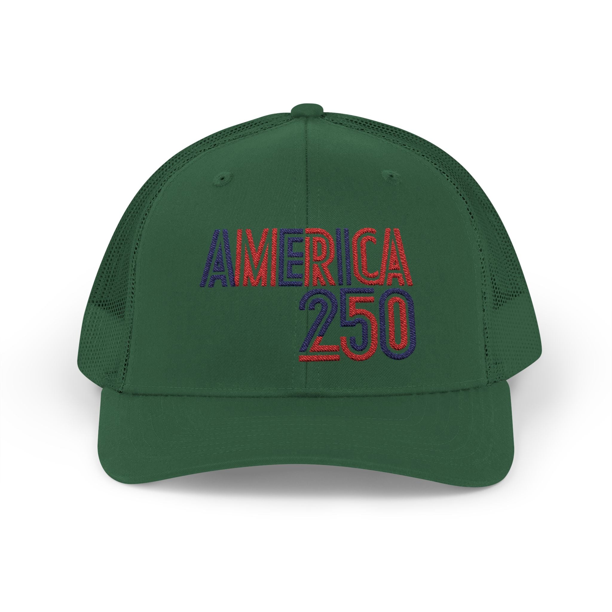 America 250 Snapback Cap | Patriotic USA Flag Text Trucker Hat
